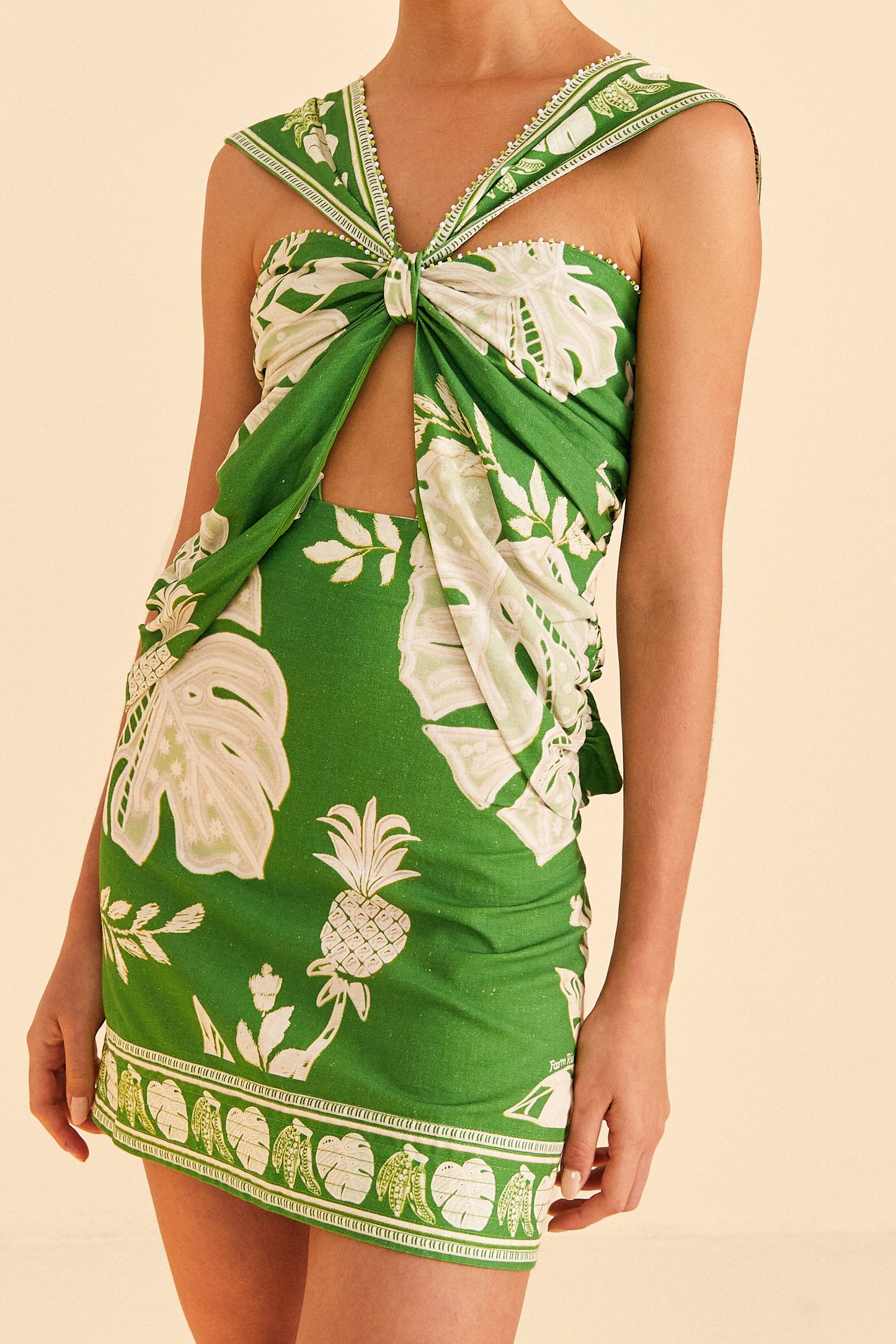 Green Lace Monsteras Mini Dress
