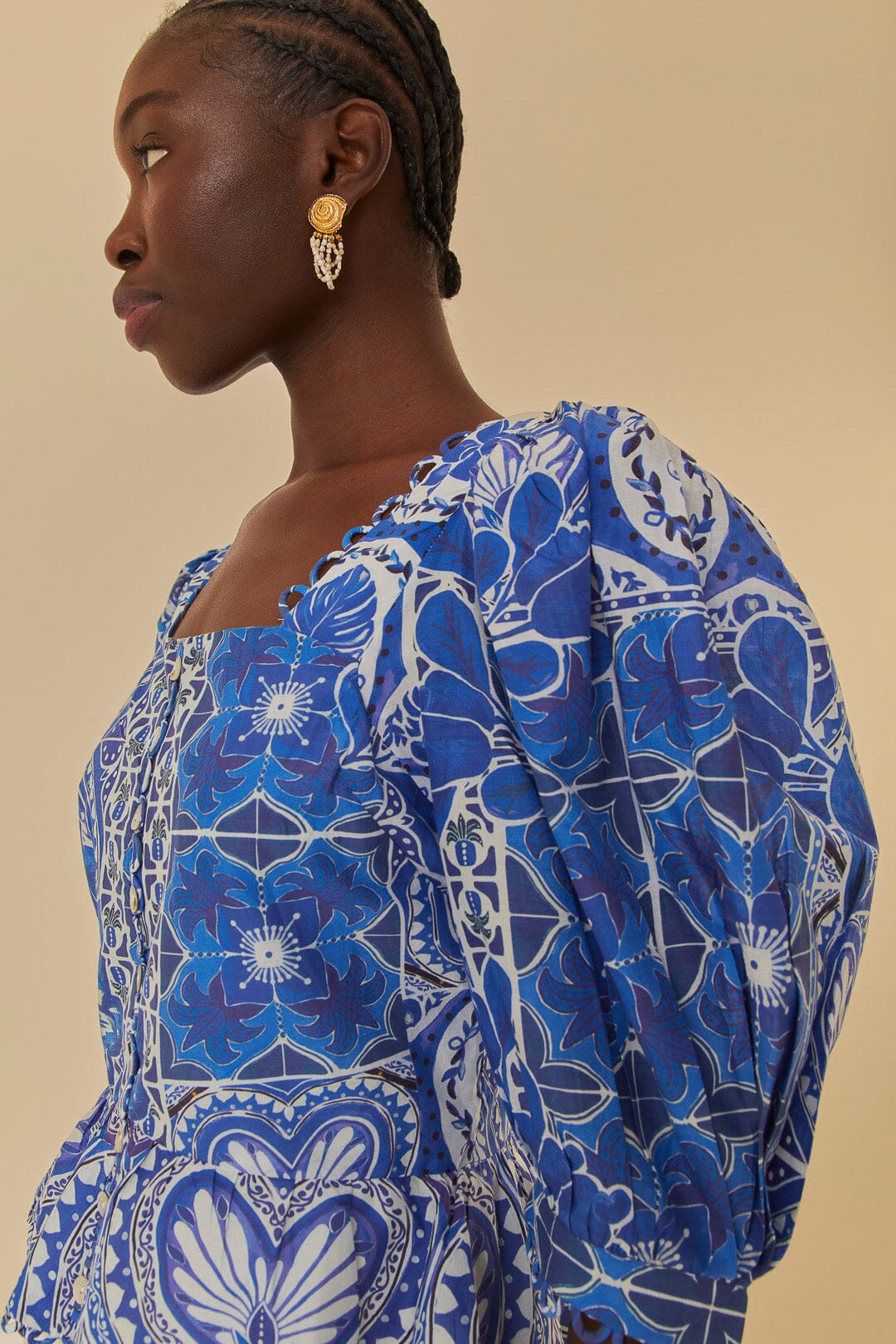 Blue Tile Dream Short Sleeve Blouse
