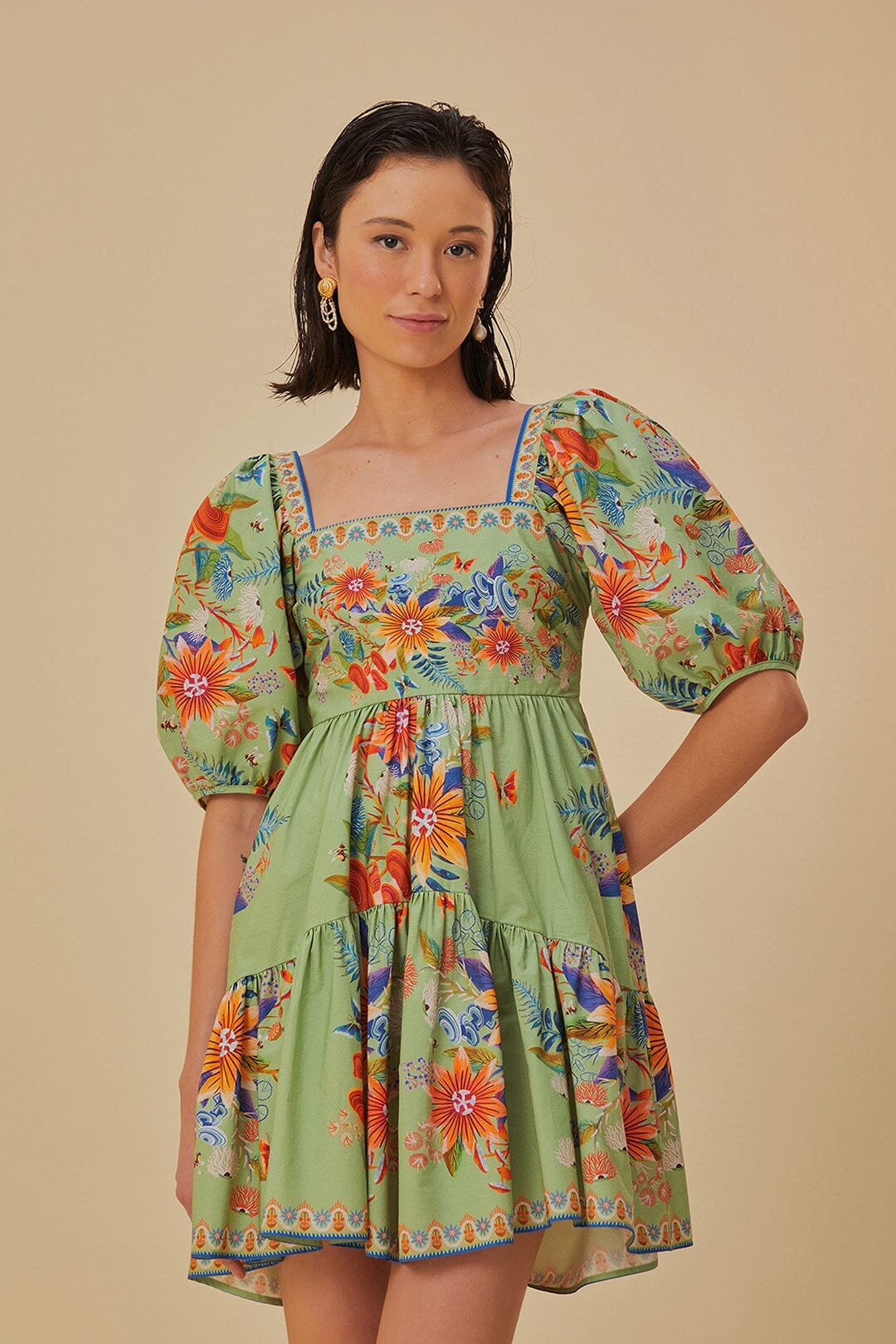 Bright green floral dress best sale