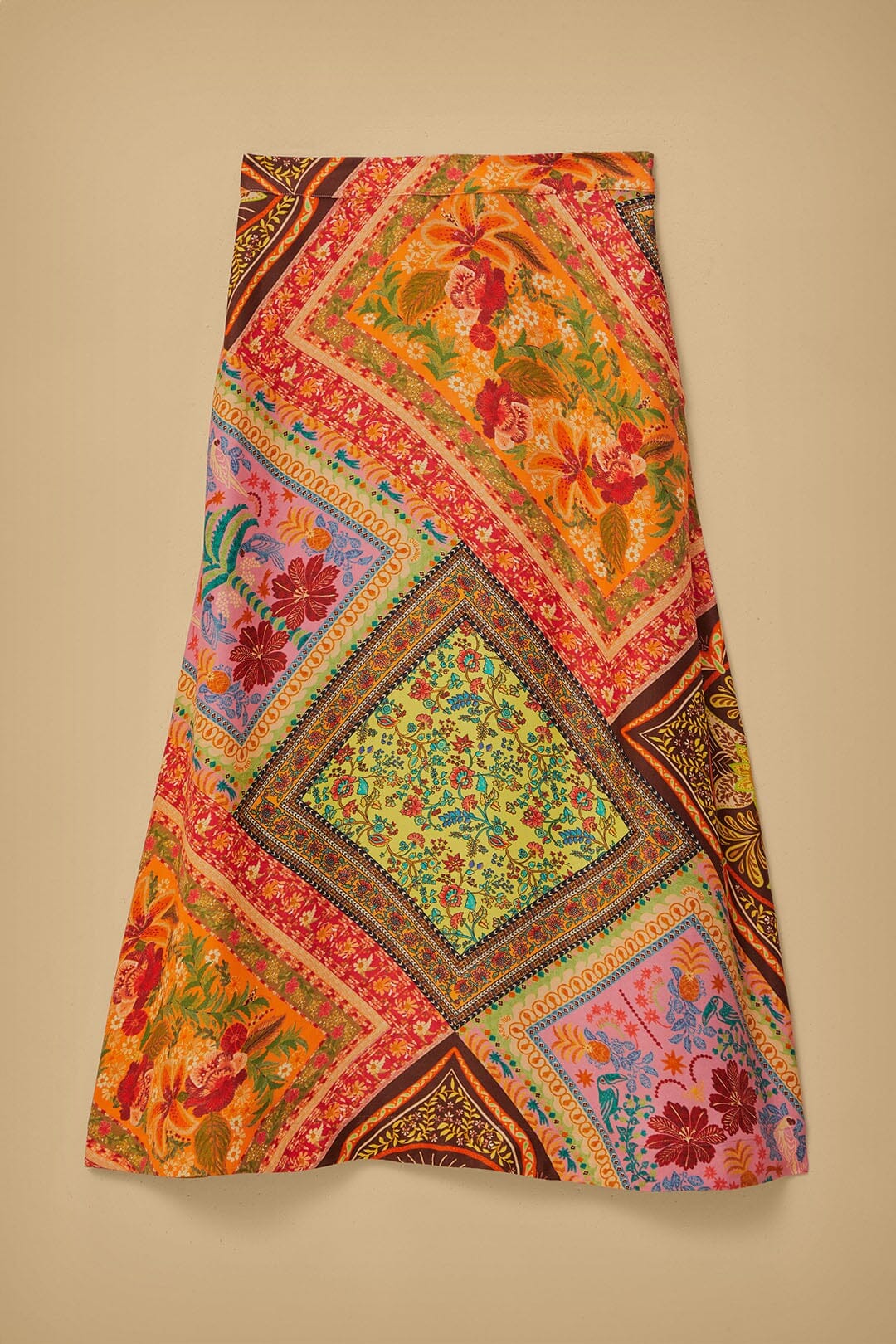 Mixed Scarves Midi Skirt