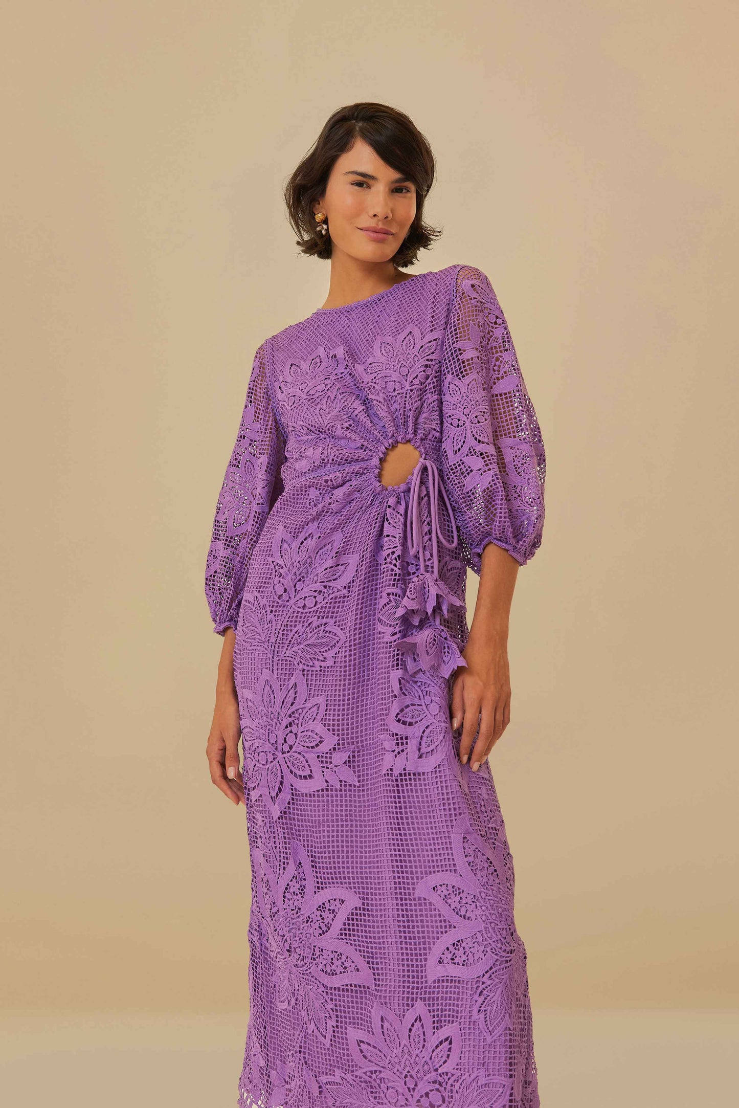 Lilac Guipure Cut-Out Midi Dress