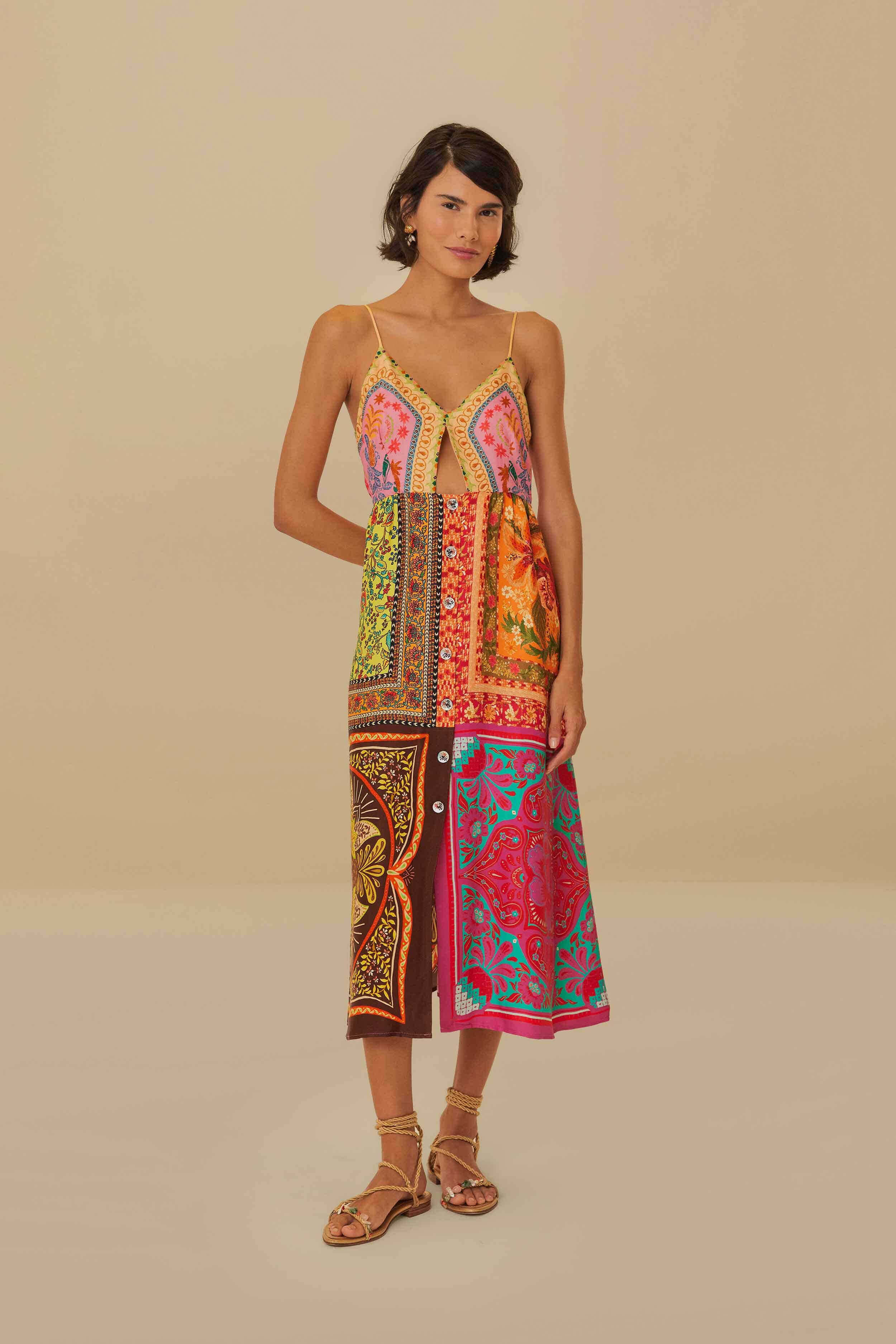 Mixed Scarves Midi Dress