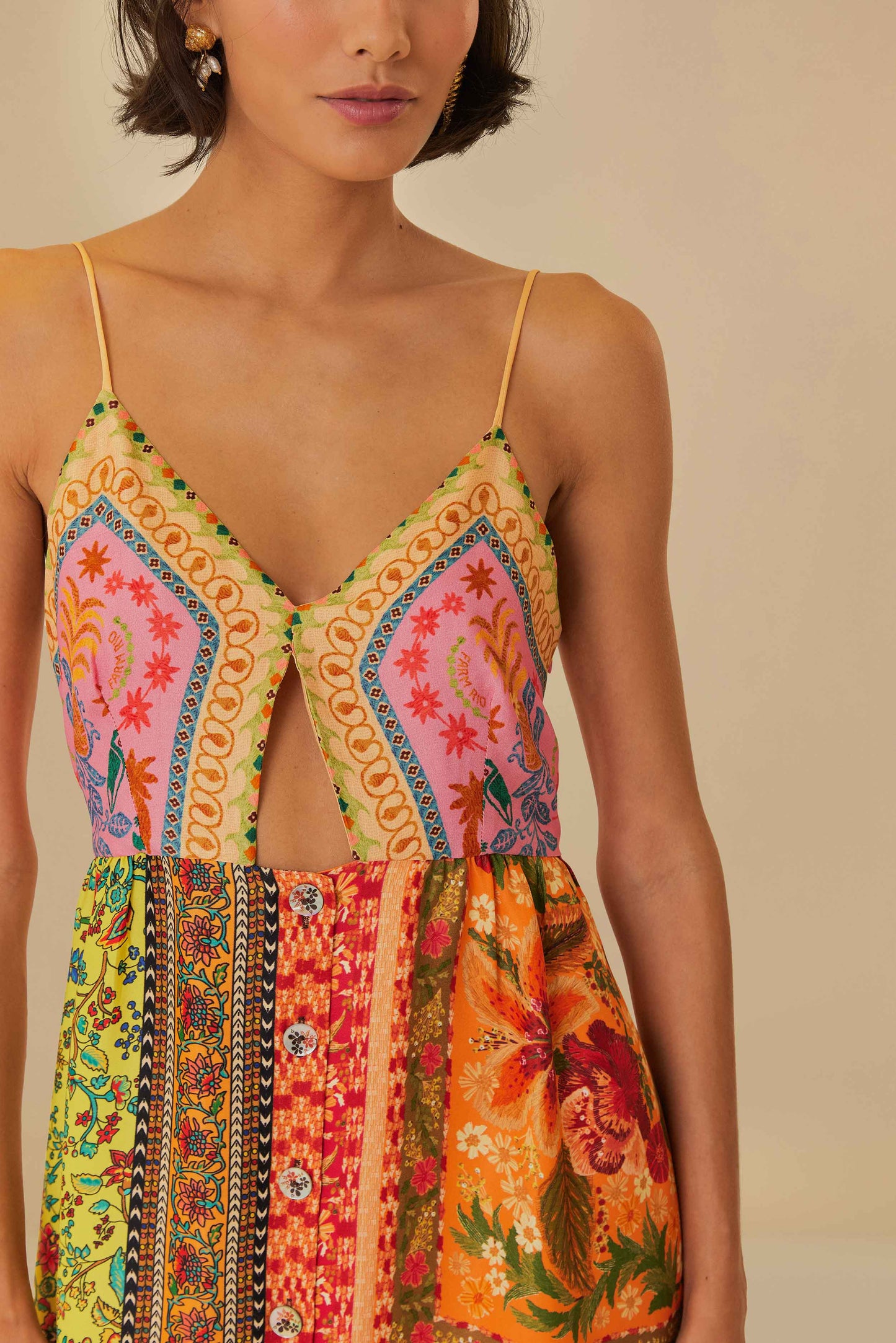Multicolor Mixed Scarves Lenzing™ Ecovero™ Viscose Midi Dress