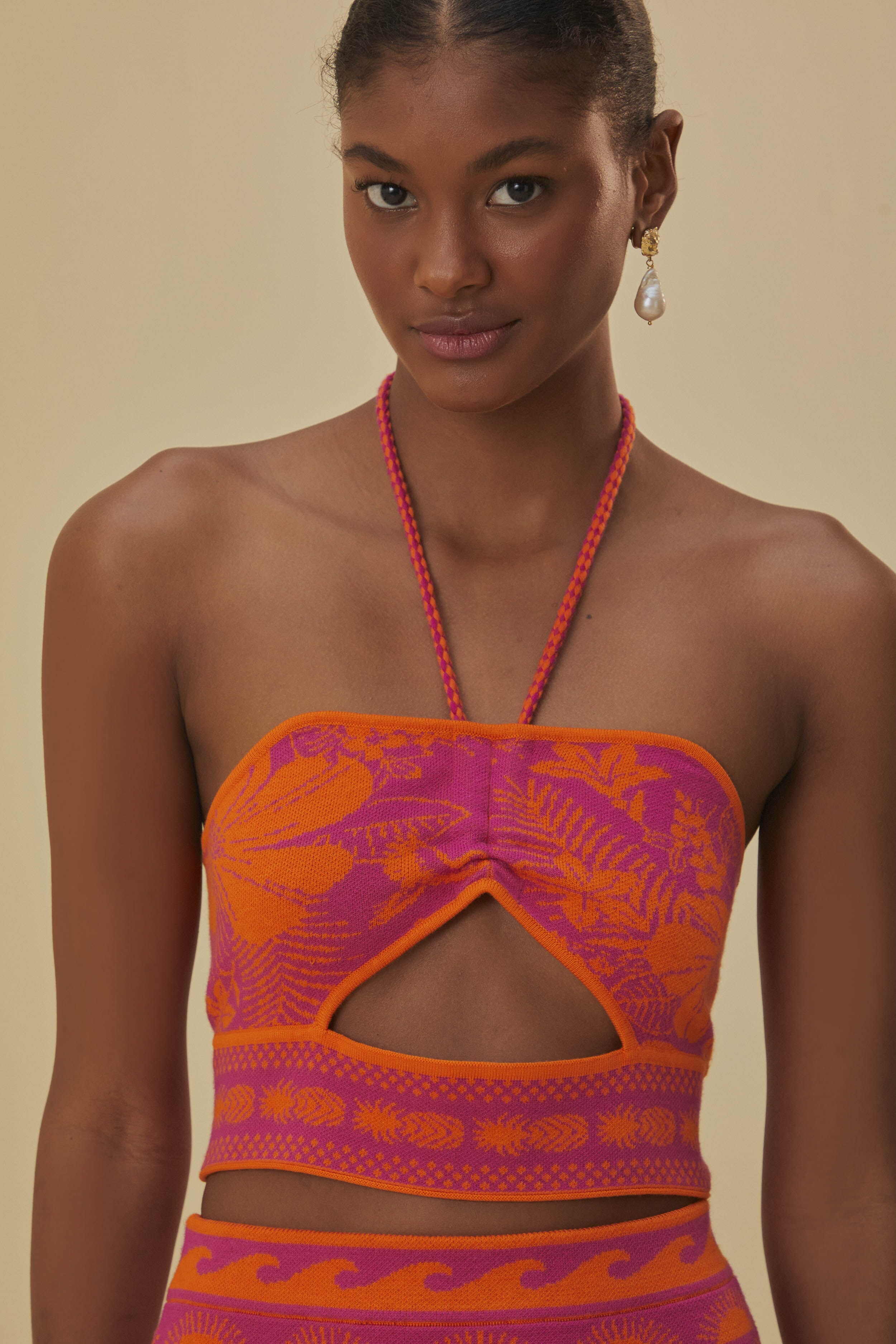 FARM RIO ACTIVE Pink Macaw Elegance Knit Top