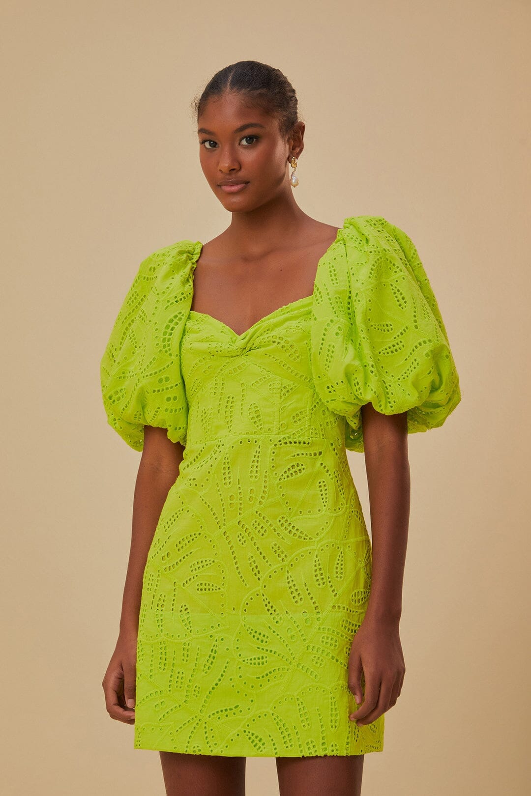 Monstera Eyelet Short Sleeve Mini Dress