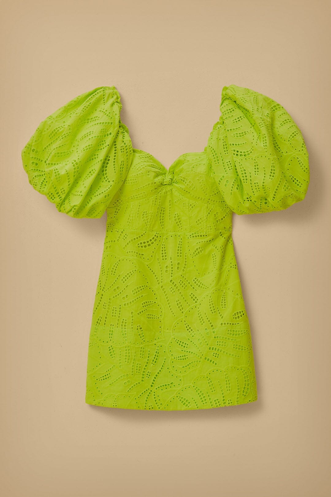 Green Monstera Eyelet Short Sleeve Mini Dress