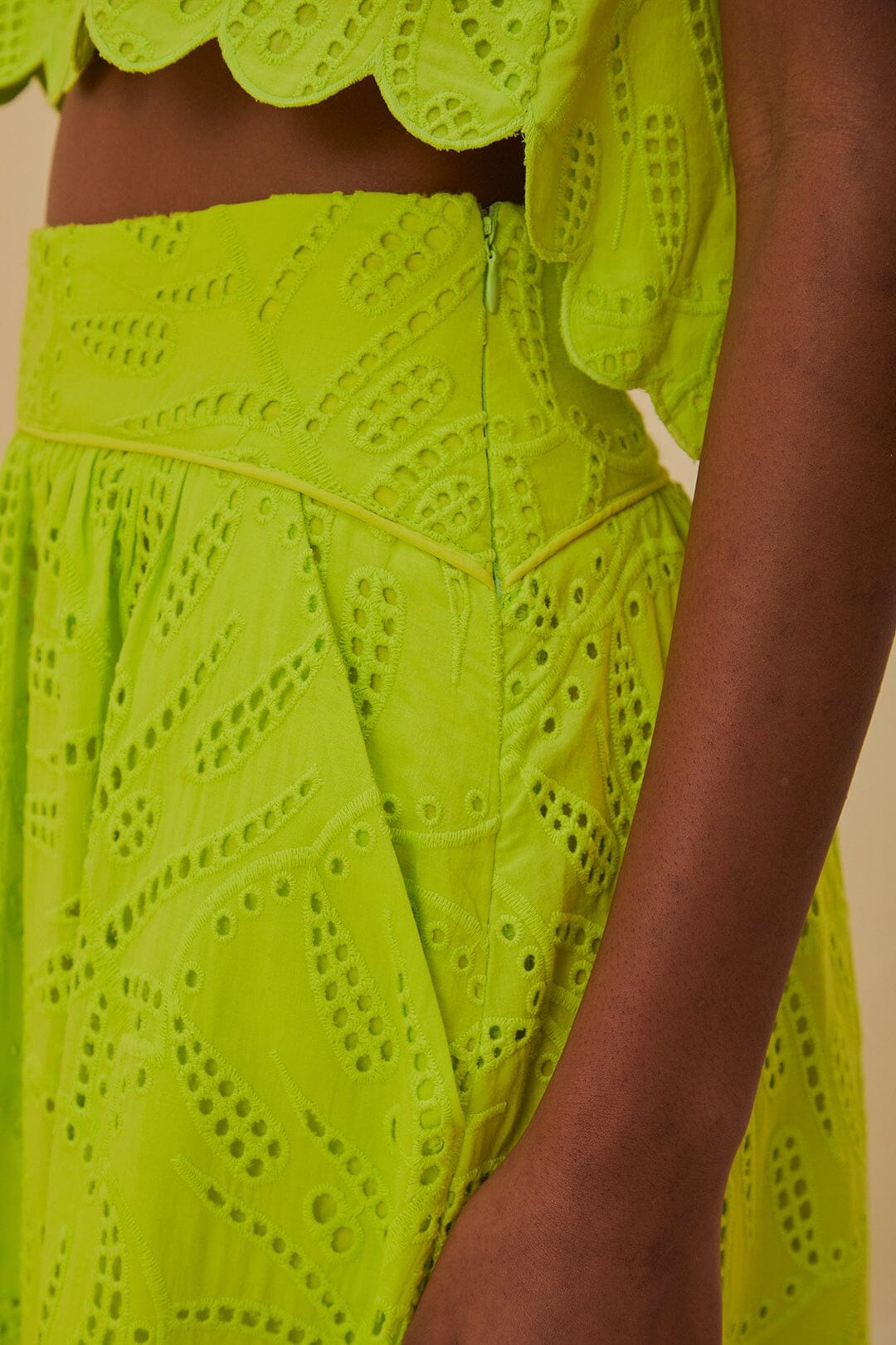 Green Monstera Eyelet Maxi Skirt