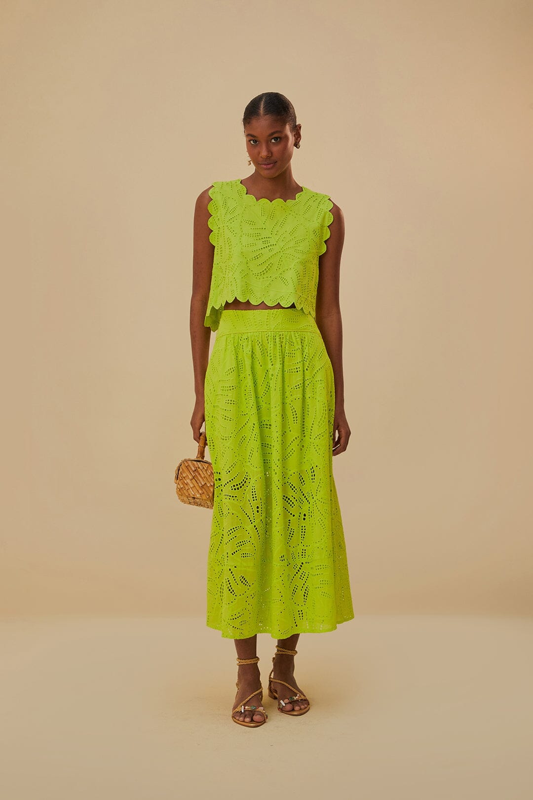 Green Monstera Eyelet Crop Top