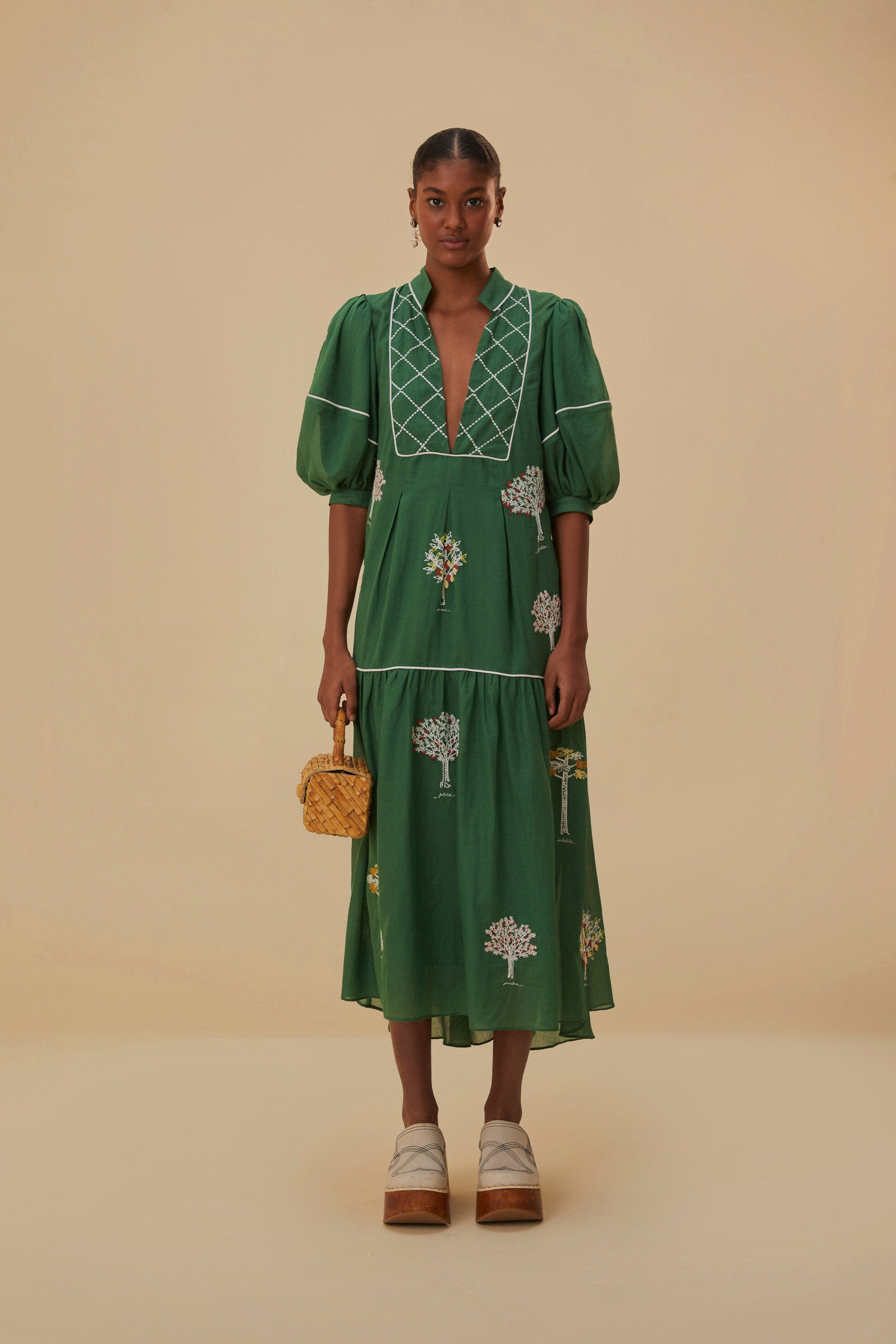 farm rio embroidered floral short sleeve midi dress Country Table Winter Short Sleeve Midi Dress