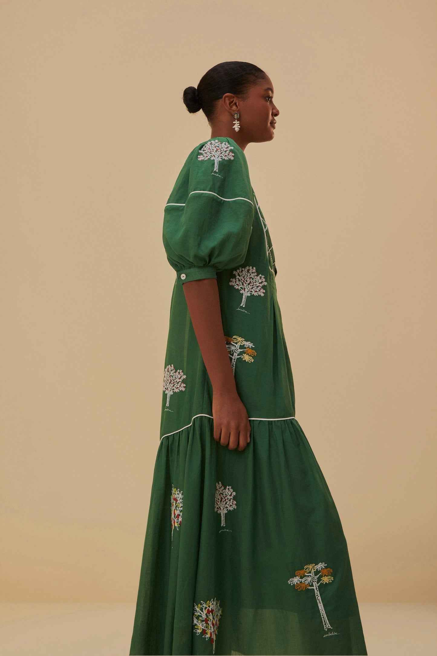 Embroidered Trees Short Sleeve Midi Dress