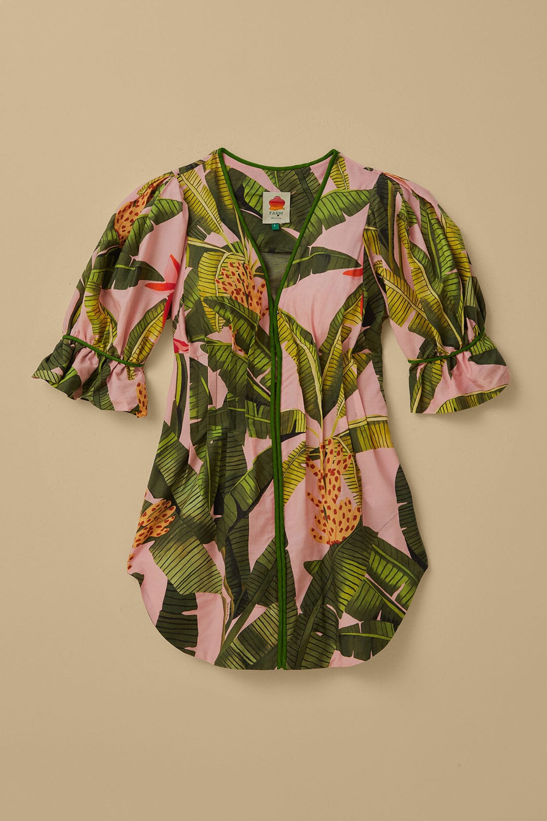 Pink Banana Leaves V Neck Mini Dress