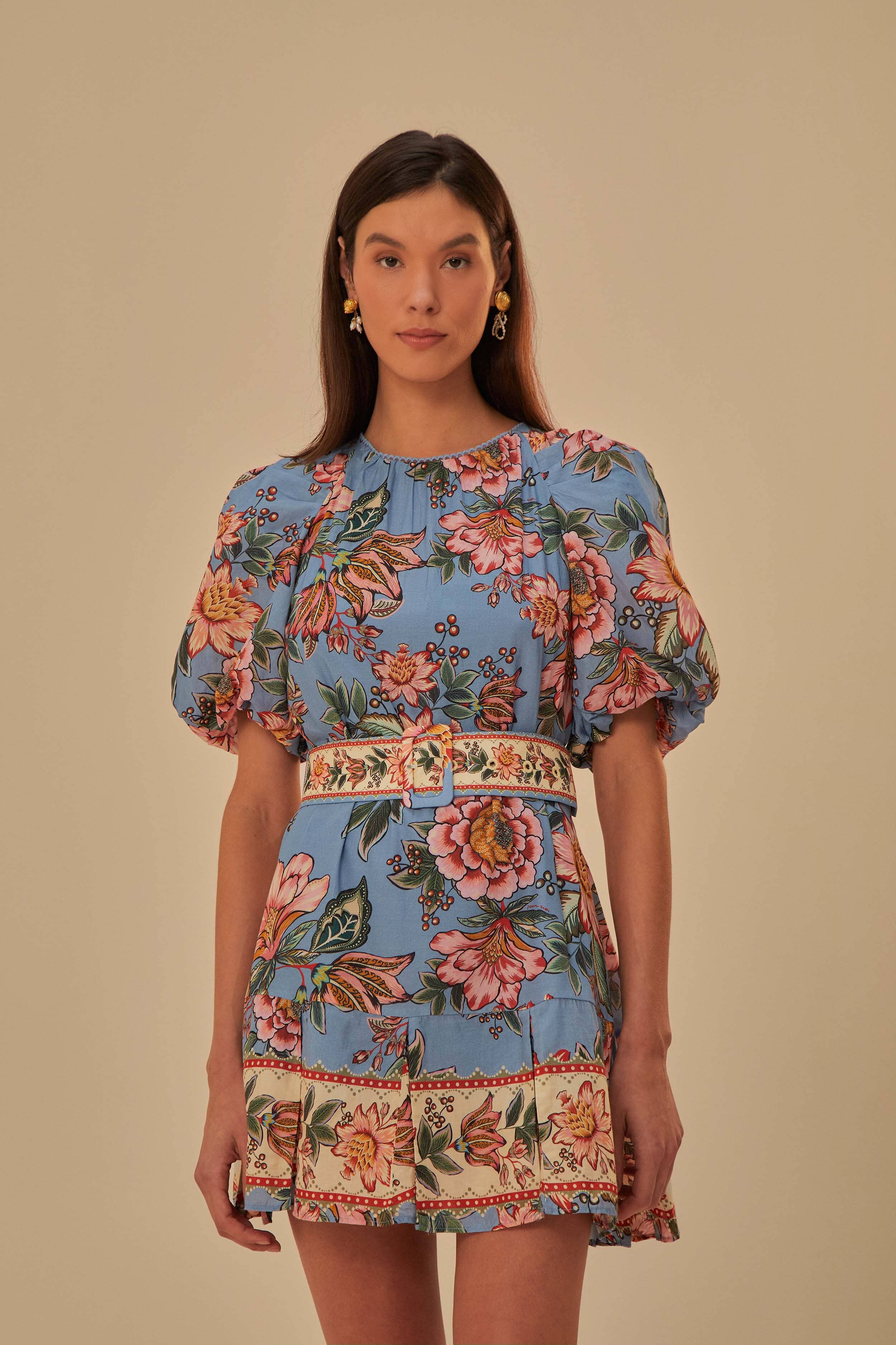 Blue Wonderful Bouquet Mini Dress FARM Rio Blue Wonderful Bouquet Mini Dress FARM Rio
