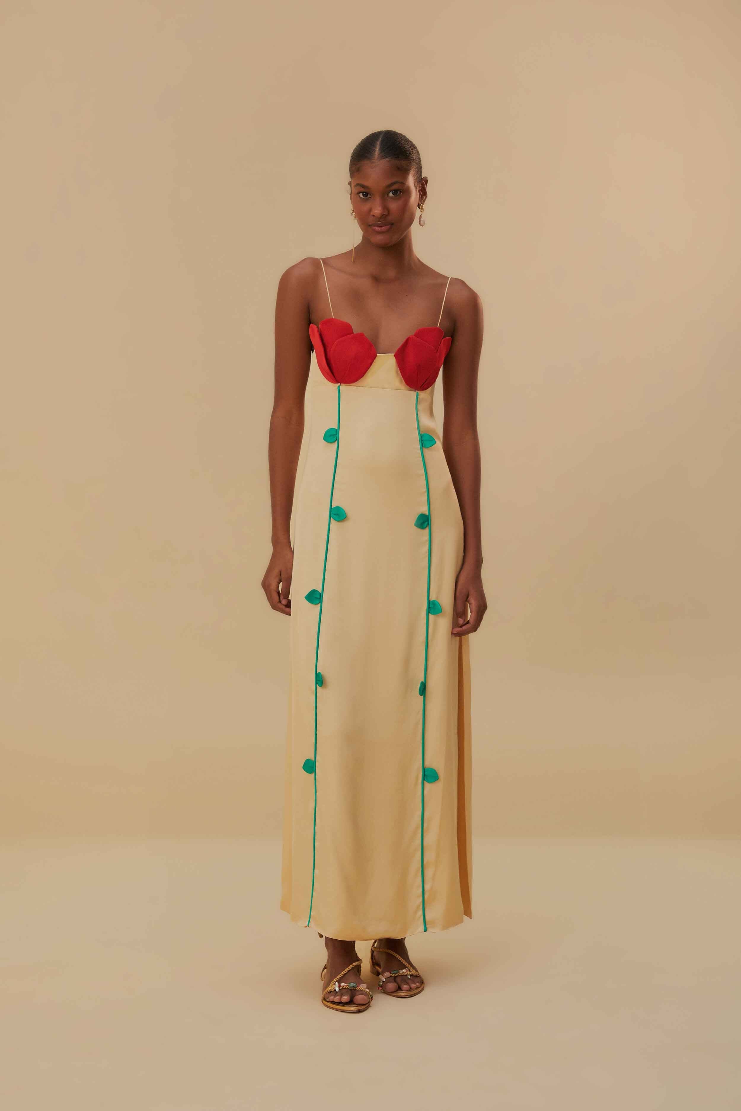 Beige Rose Shaped Bodice Sleeveless Maxi Dress FARM Rio Beige Rose Shaped Bodice Sleeveless Maxi Dress FARM Rio