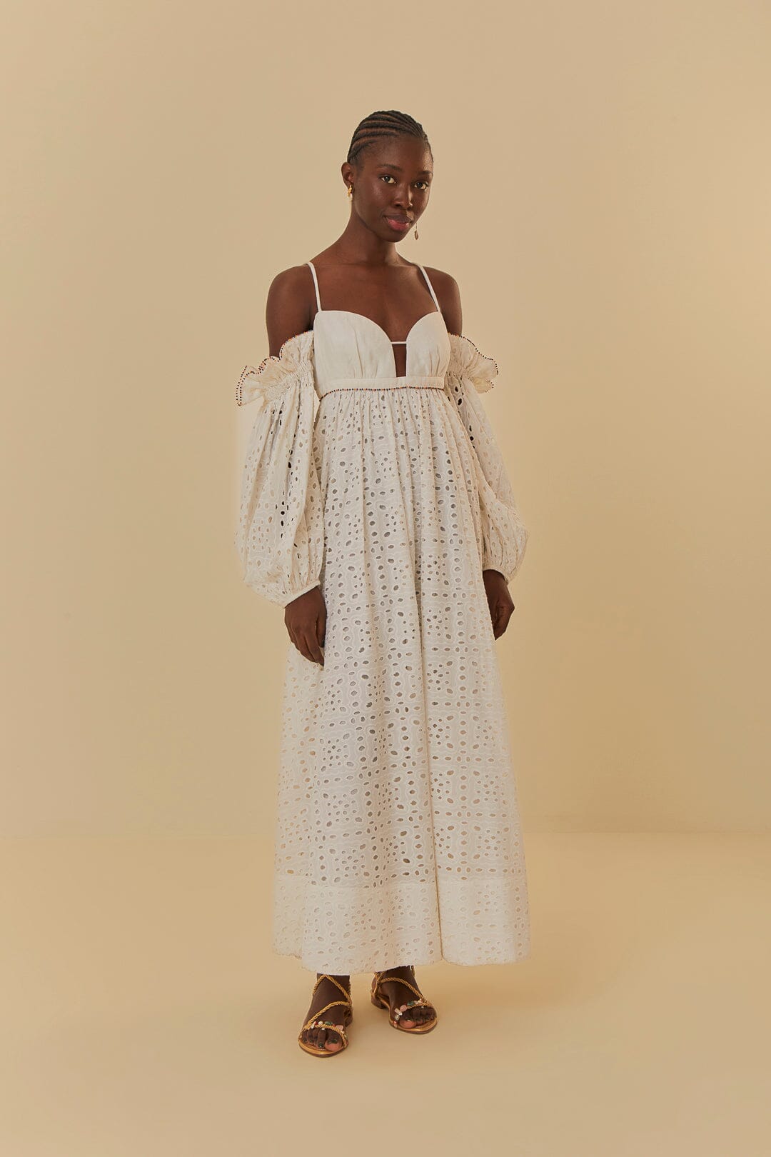 Off-White 3D Flower Maxi Dress FARM Rio Off-White 3D Flower Maxi Dress FARM Rio