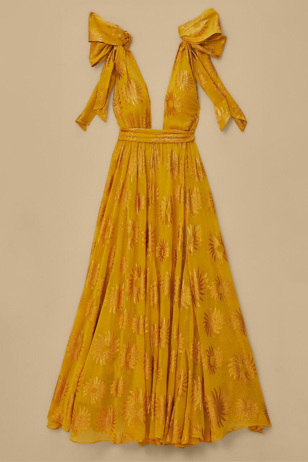 Yellow Gold Sun Jacquard Maxi Dress