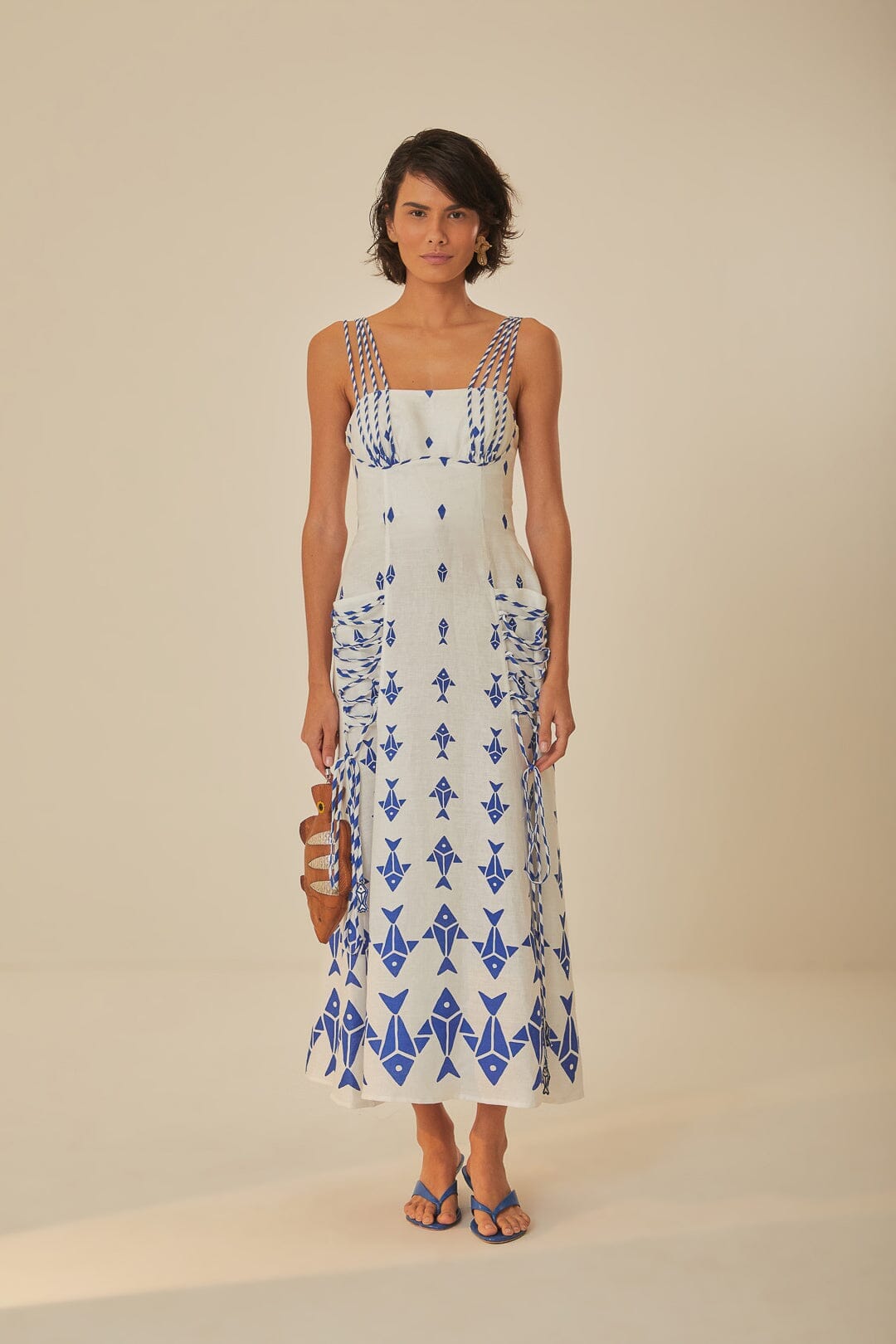 Off-White Graphic Fishes Euroflaxâ„¢ Premium Linen Maxi Dress