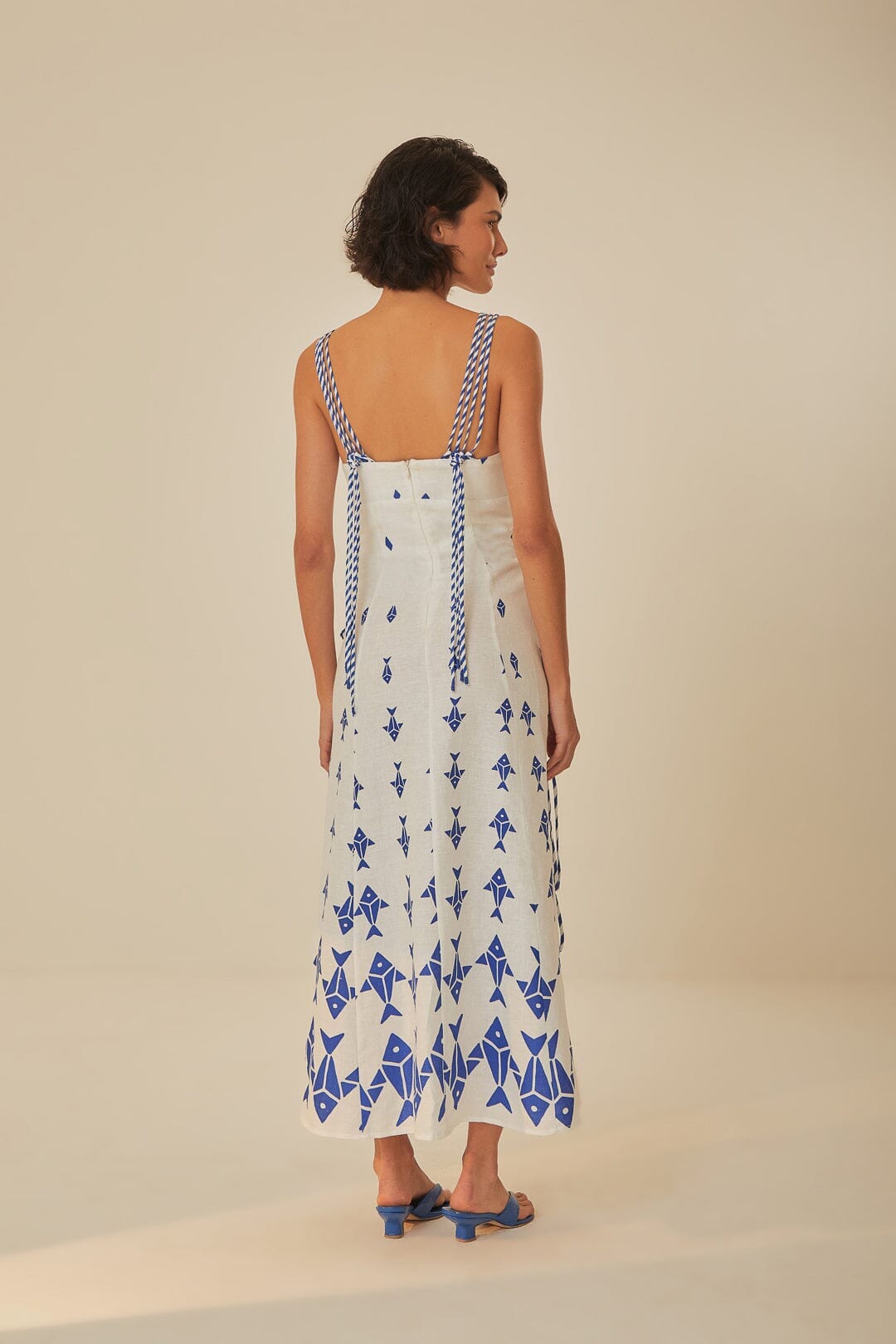 Off-White Graphic Fishes Euroflaxâ„¢ Premium Linen Maxi Dress