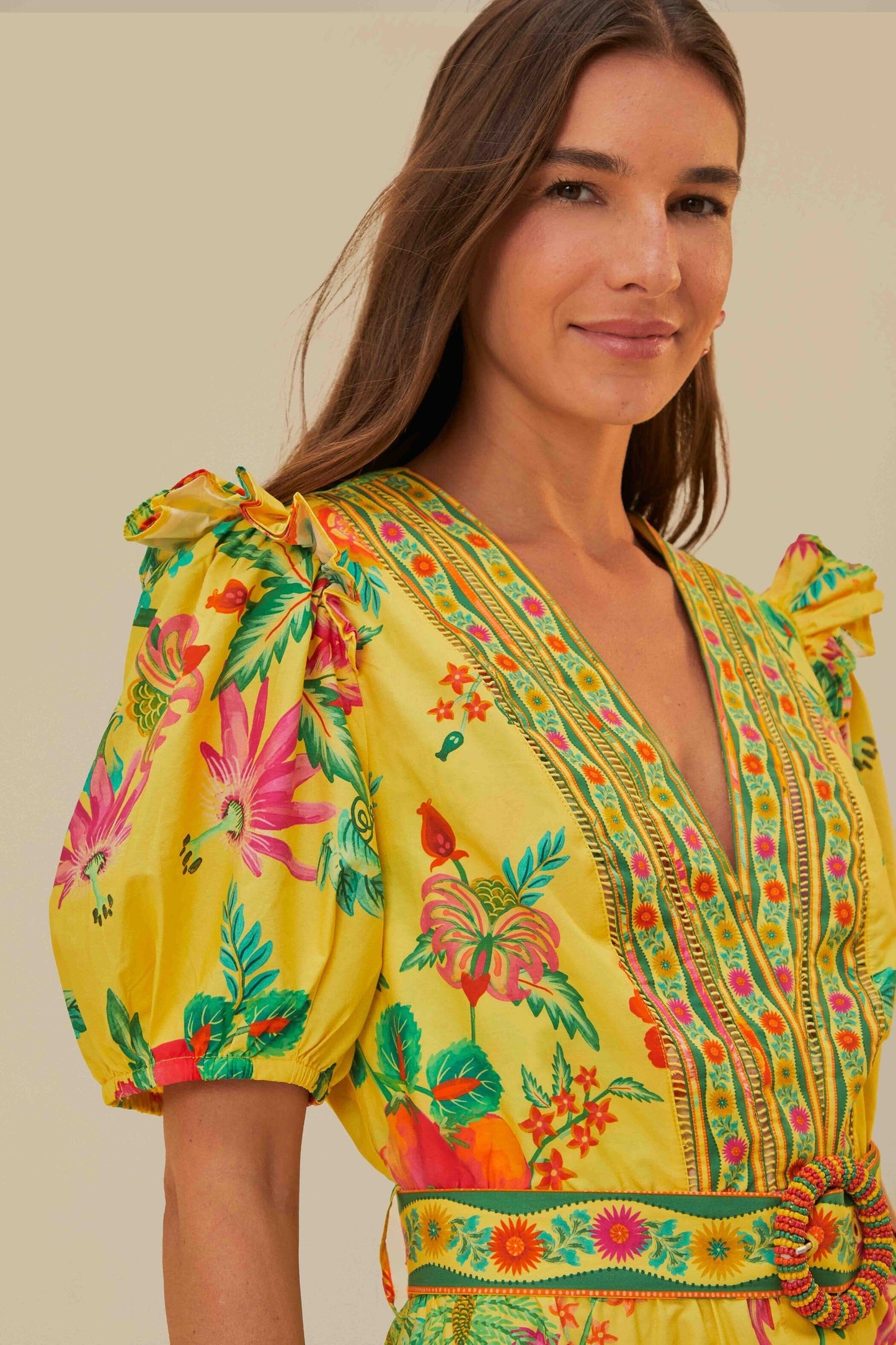 Yellow Delicate Fruit Garden Organic Cotton Mini Dress