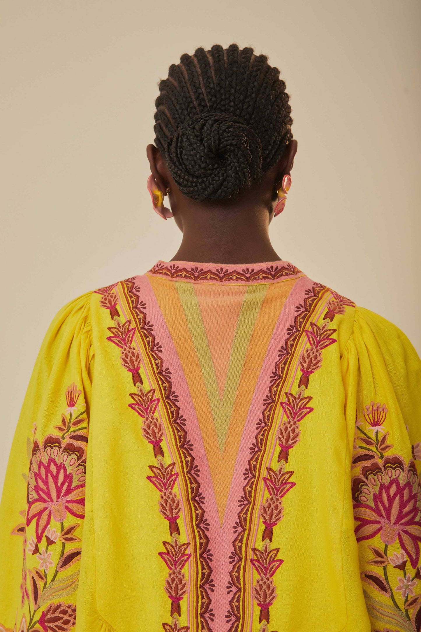Yellow Embroidered Garden Tapestry Midi Dress