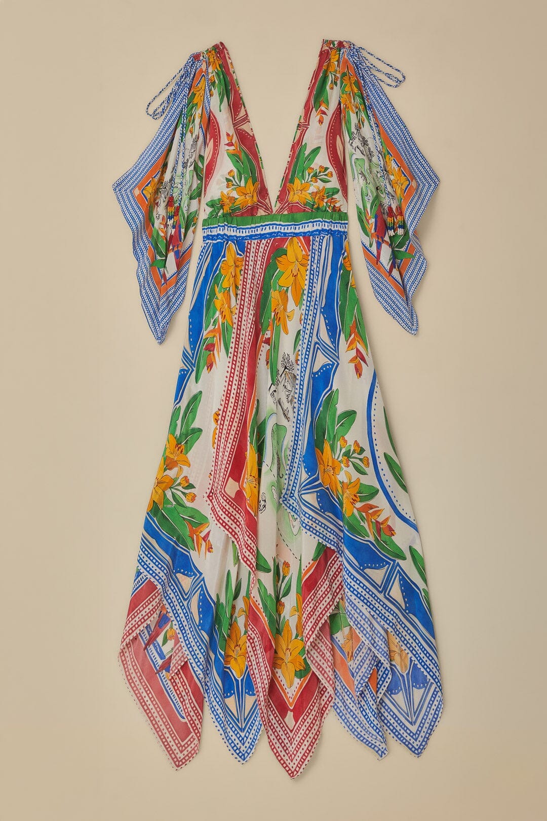 Off-White Tropical Destination Kimono Sleeve Midi Dress