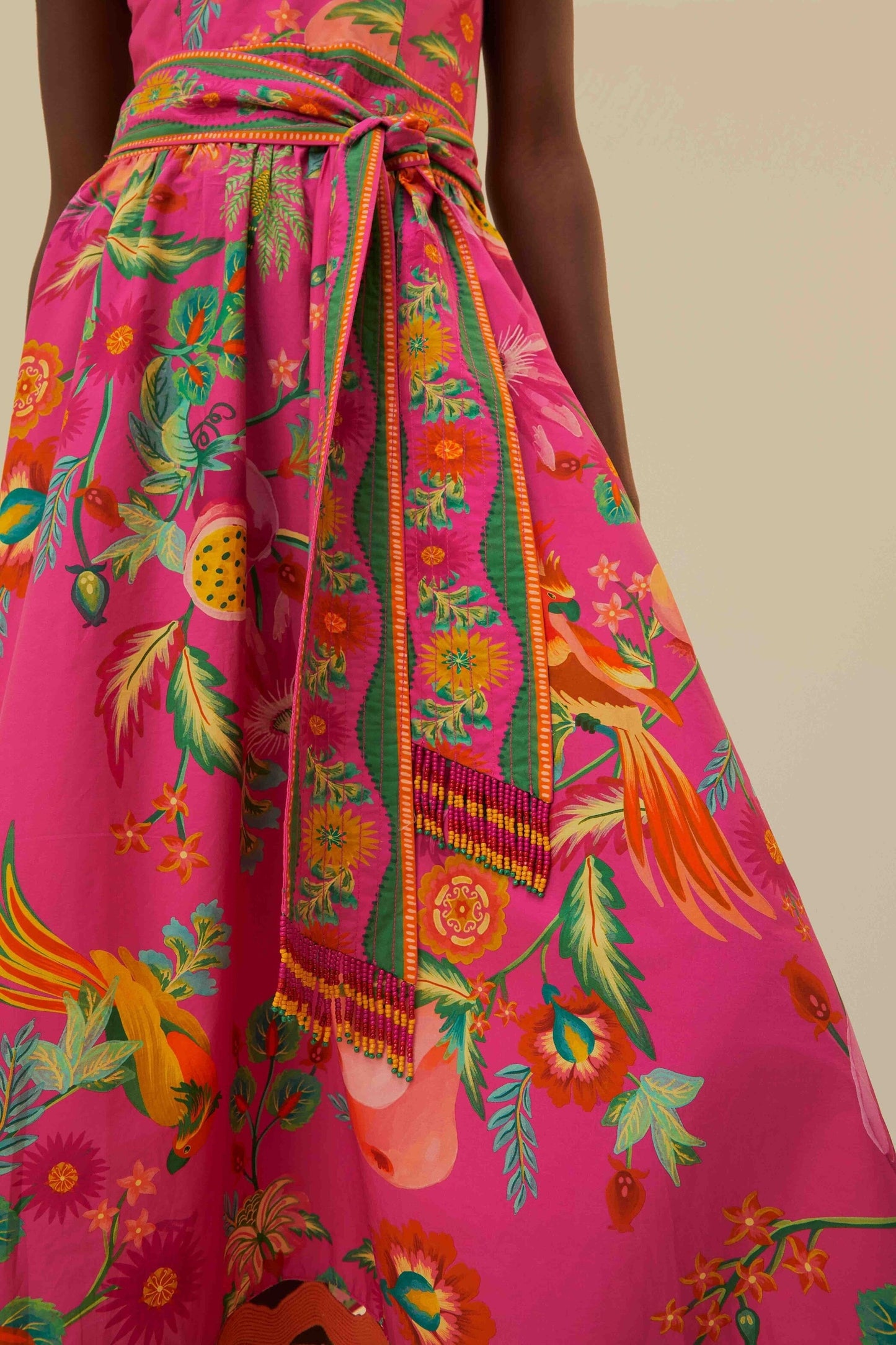 Pink Delicate Fruit Garden Organic Cotton Midi Dress