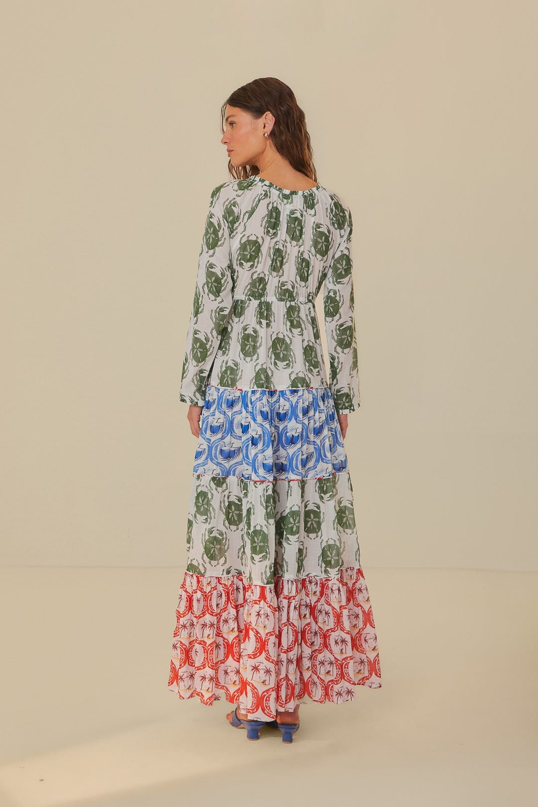 Stamp Mix Long Sleeve Maxi Dress