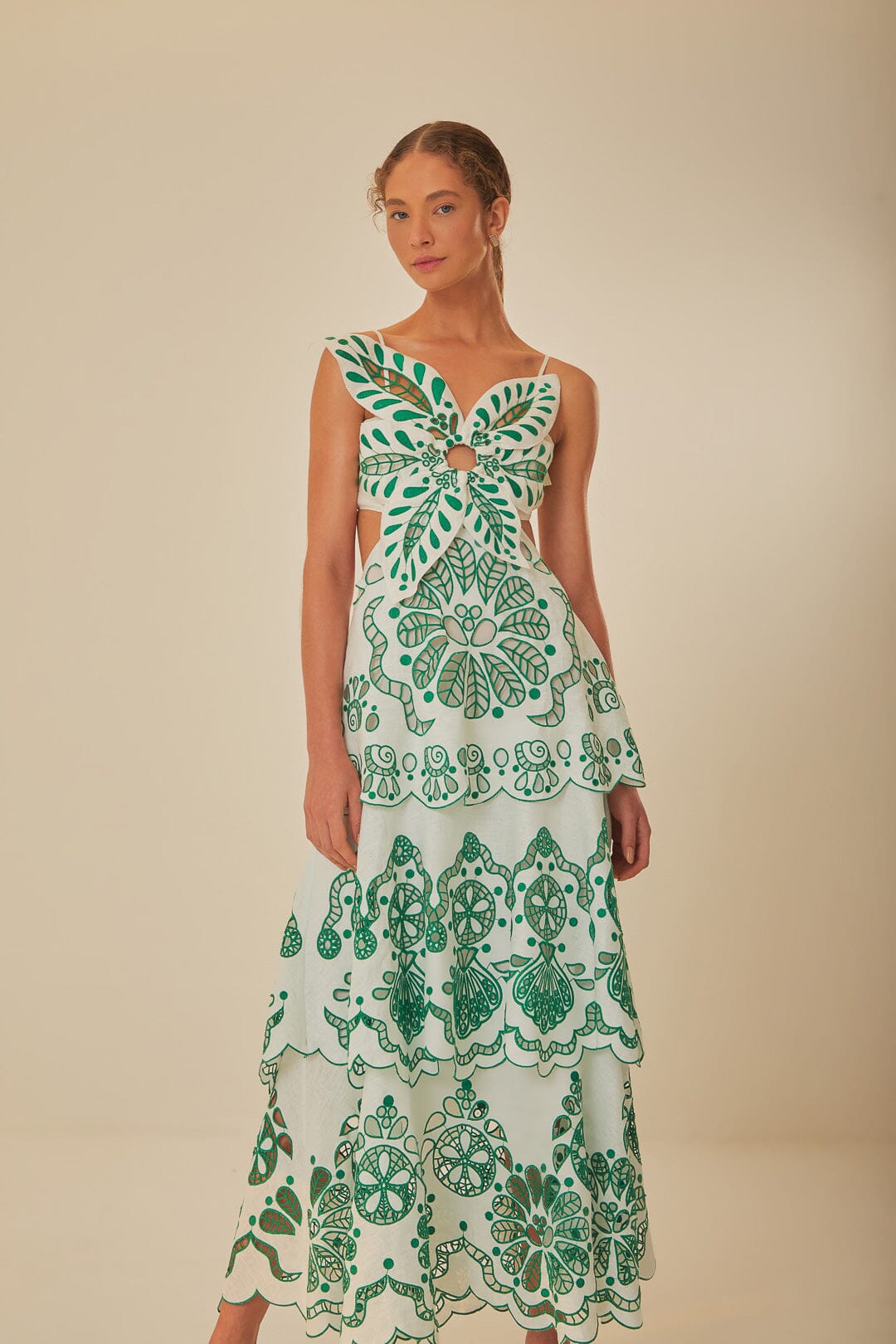Off-White Flower Richelieu Euroflax™ Premium Linen Midi Dress