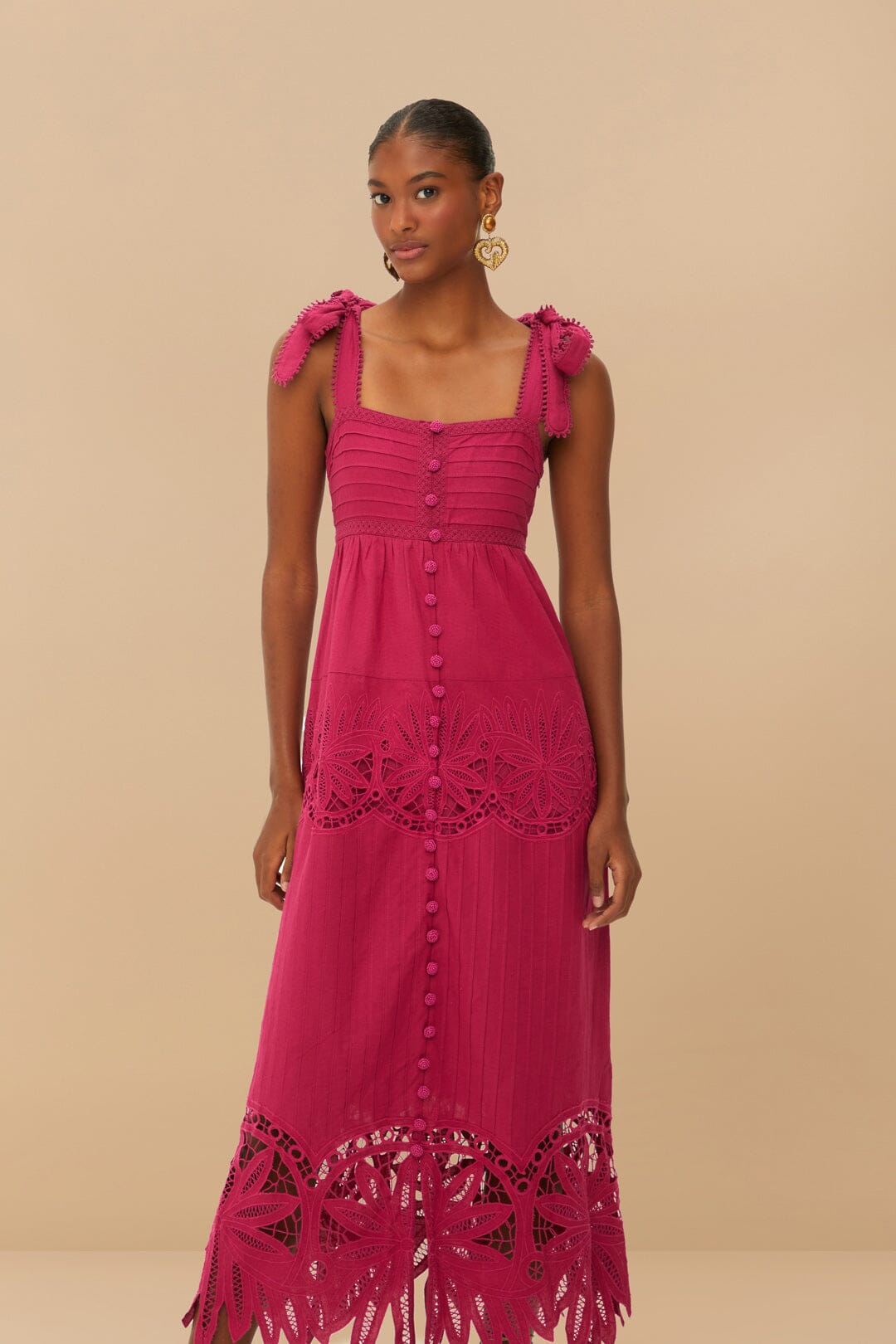 Pink Daisy Embroidered Sleeveless Midi Dress