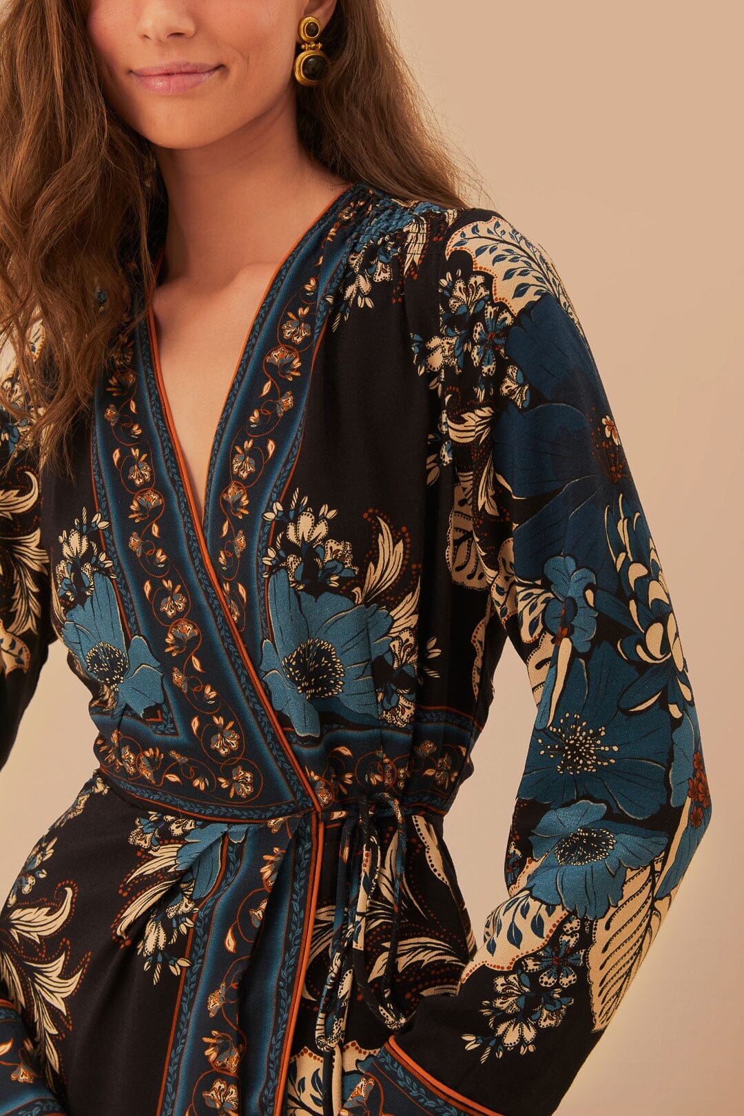 Black Blossom Tapestry LENZING™ ECOVERO™ Viscose Midi Wrap Dress
