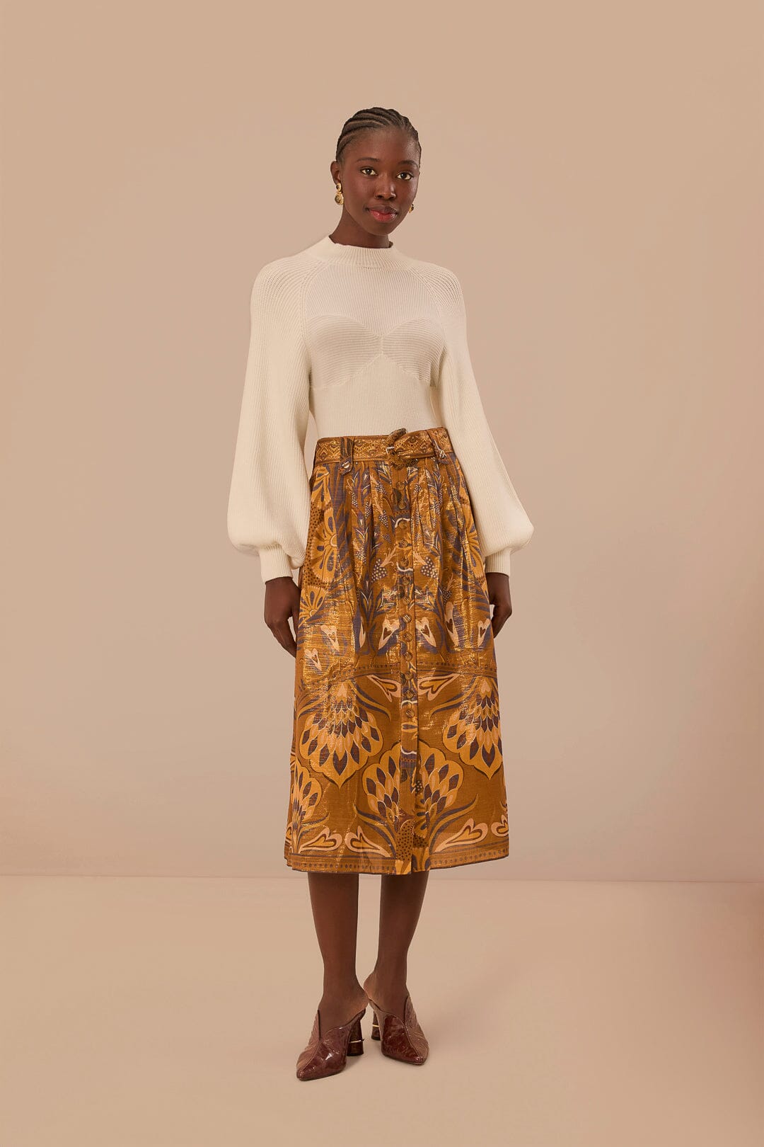 Gold Heart Forest Midi Skirt FARM Rio