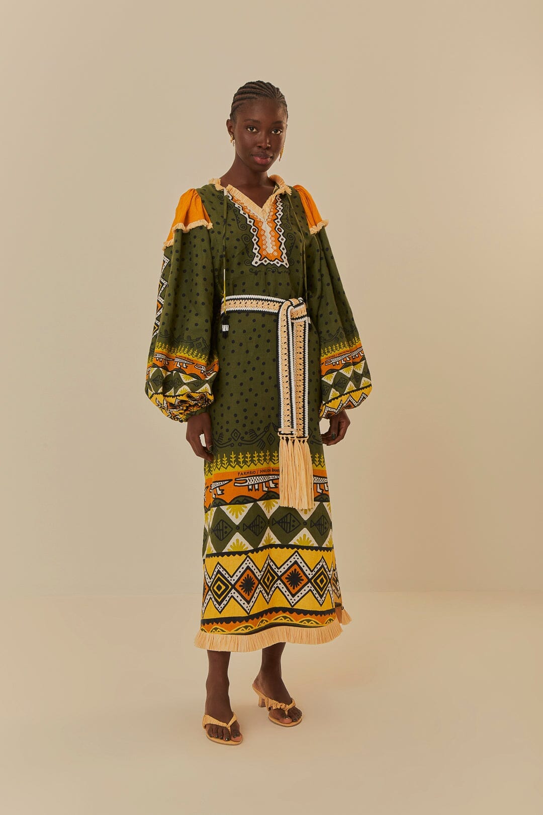 Green Creation Long Sleeve Midi Dress