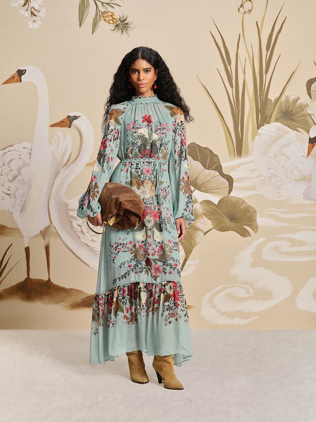 BEAUTY BOUQUET LONG SLEEVE MAXI DRESS