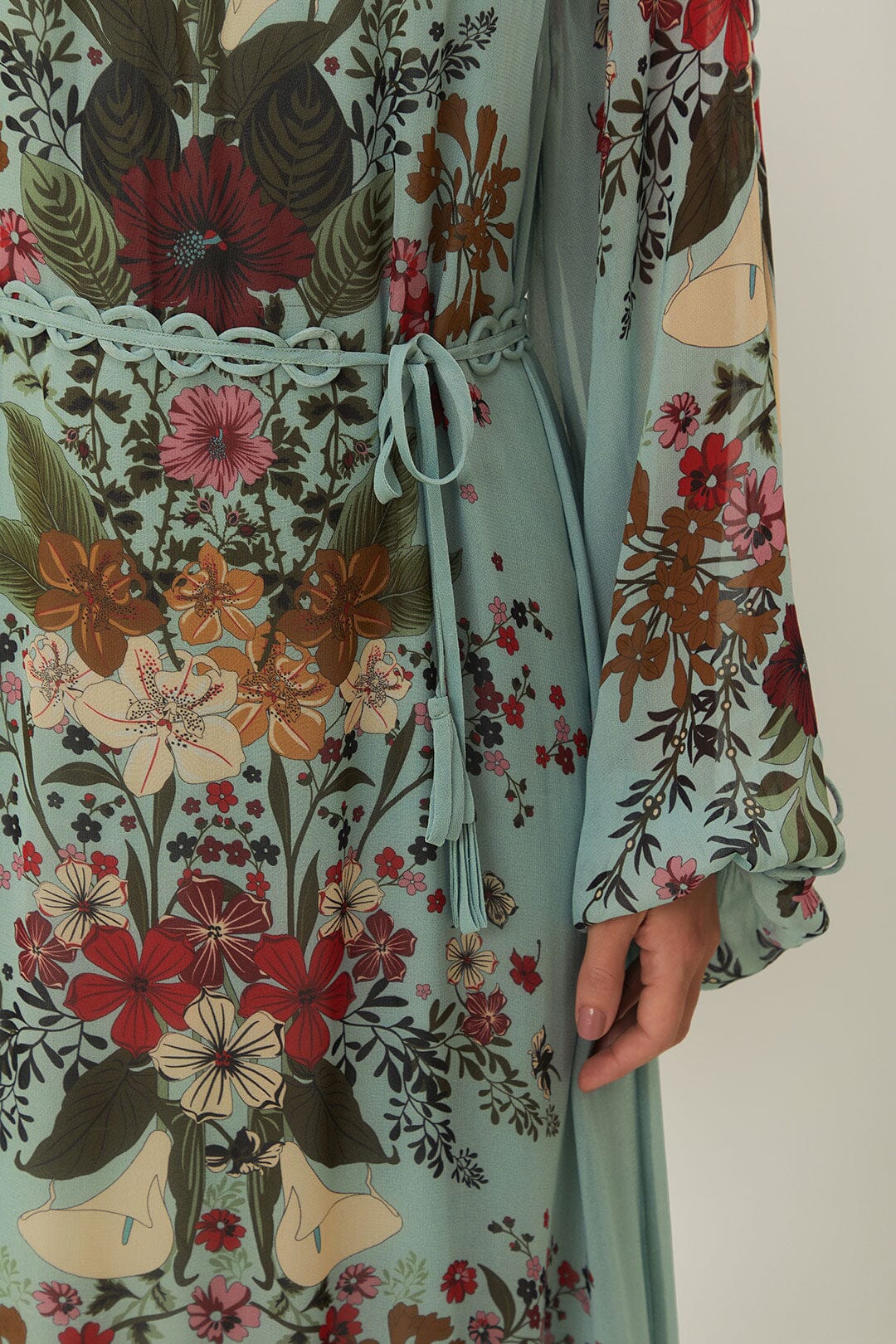 BEAUTY BOUQUET BLUE LONG SLEEVE MAXI DRESS