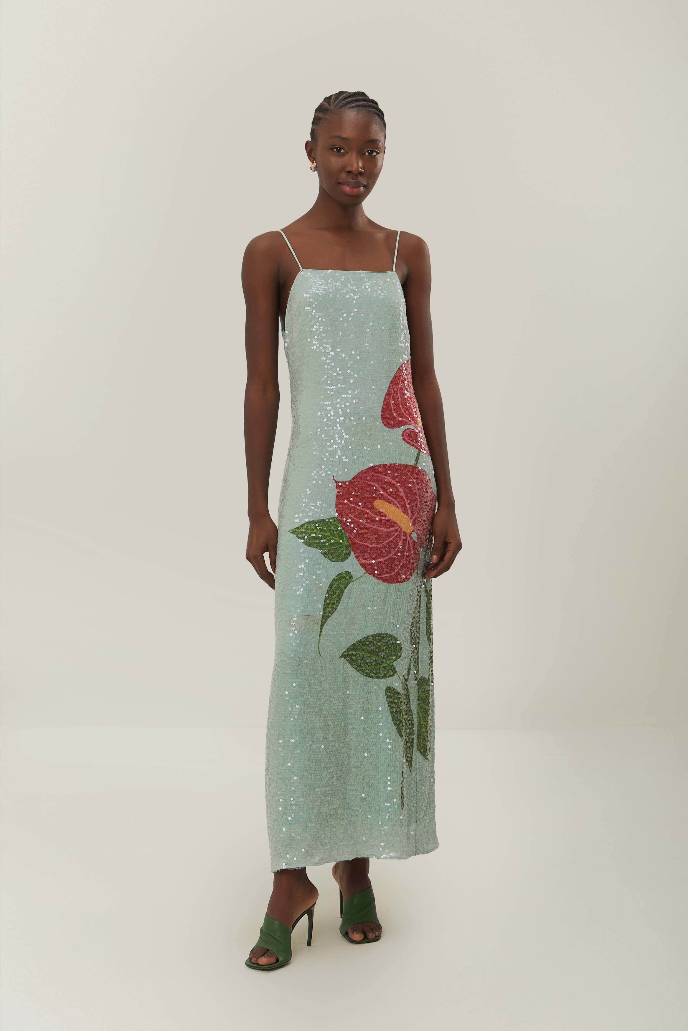 Blue Anthurium Flowers Slip Maxi Dress – FARM Rio