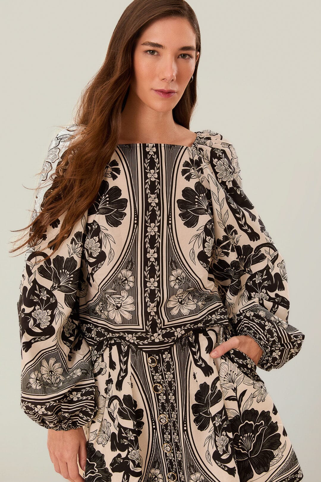 Flower Leopards Long Sleeve Blouse