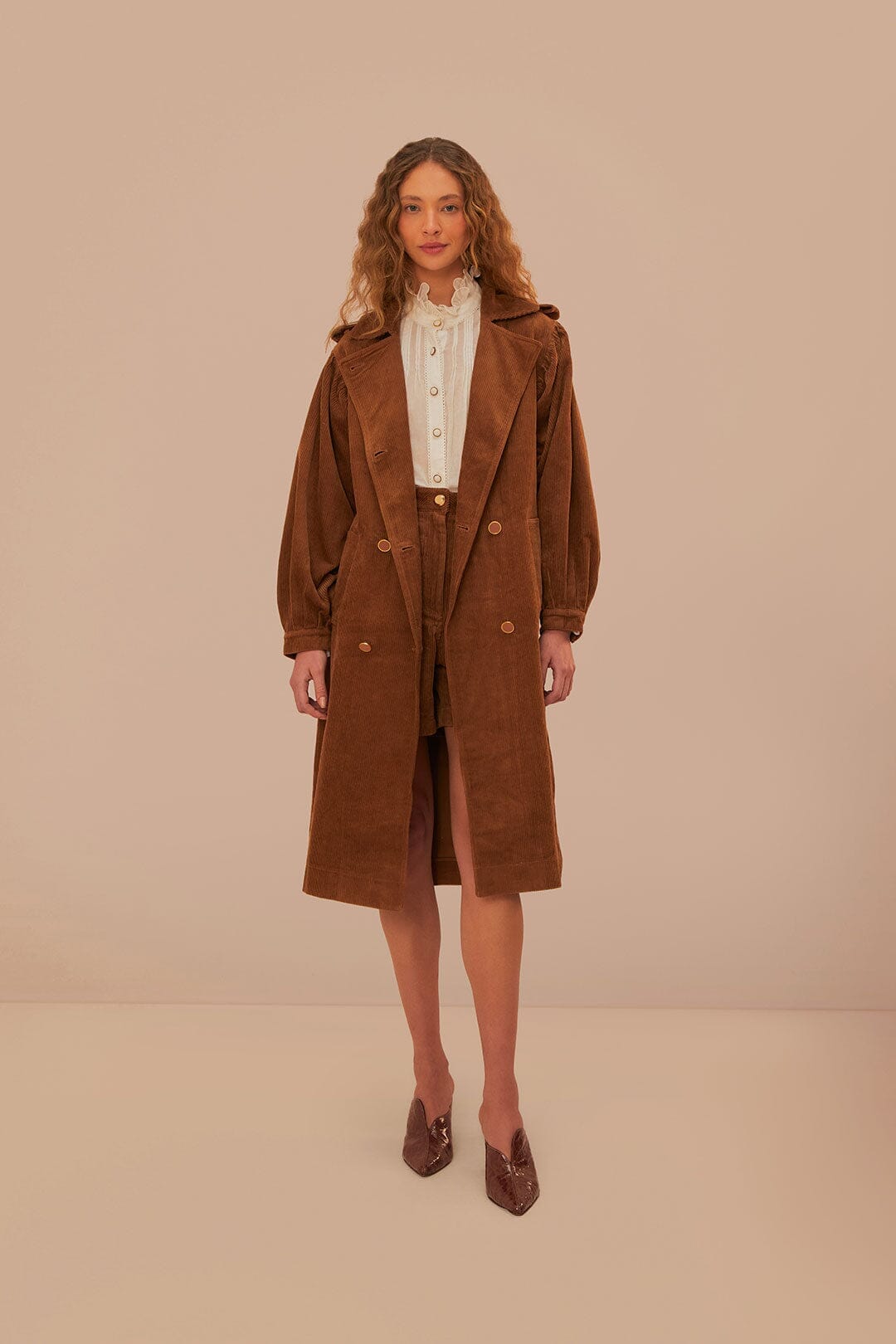 Caramel Corduroy Trench Coat FARM Rio