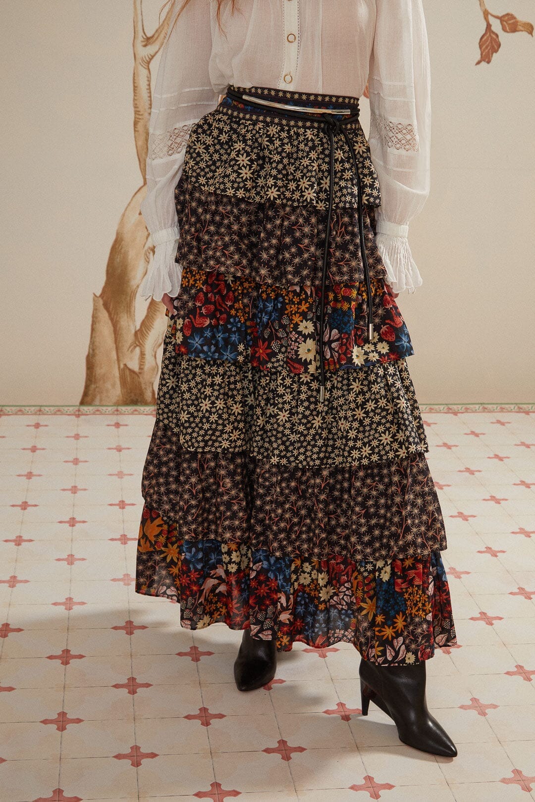 Black Jujus Garden Midi Skirt