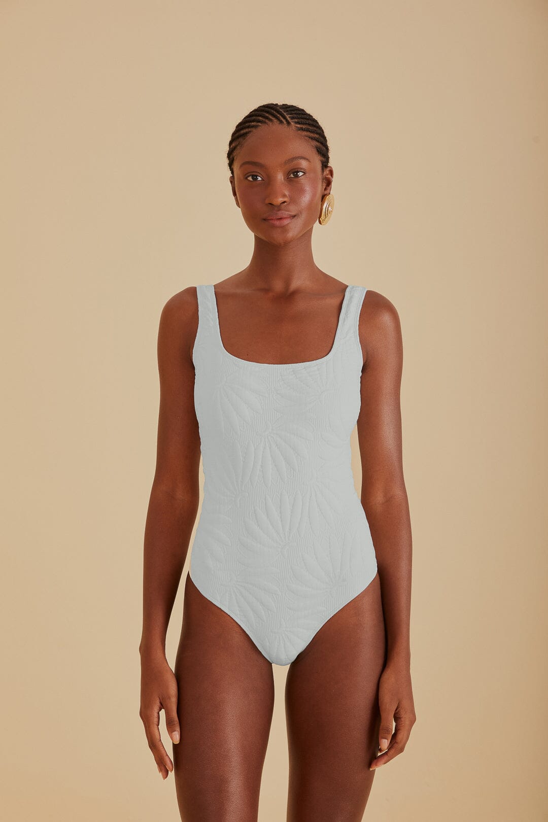 Off White Banana Matelasse One Piece Swimsuit FARM Rio