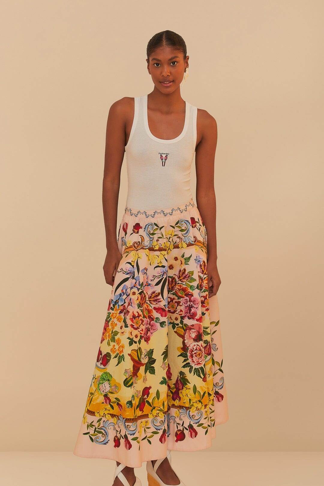 Pink Garden Terrace Organic Cotton Midi Skirt