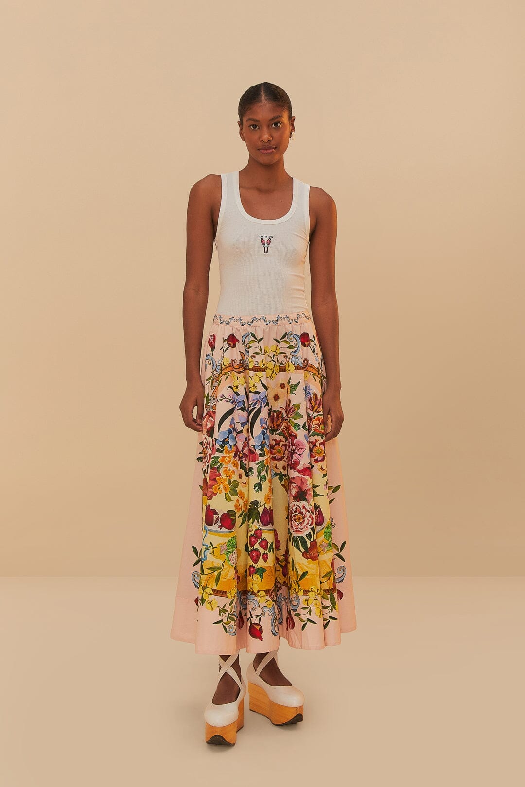 Pink Garden Terrace Organic Cotton Midi Skirt