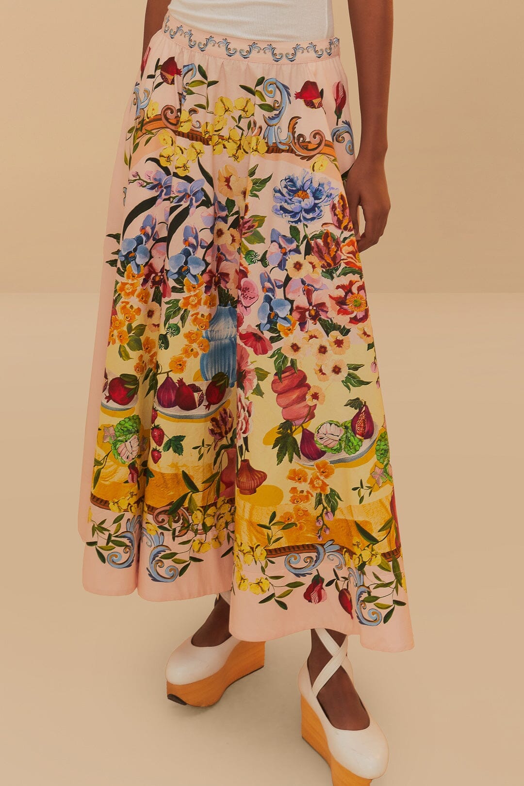 Pink Garden Terrace Organic Cotton Midi Skirt