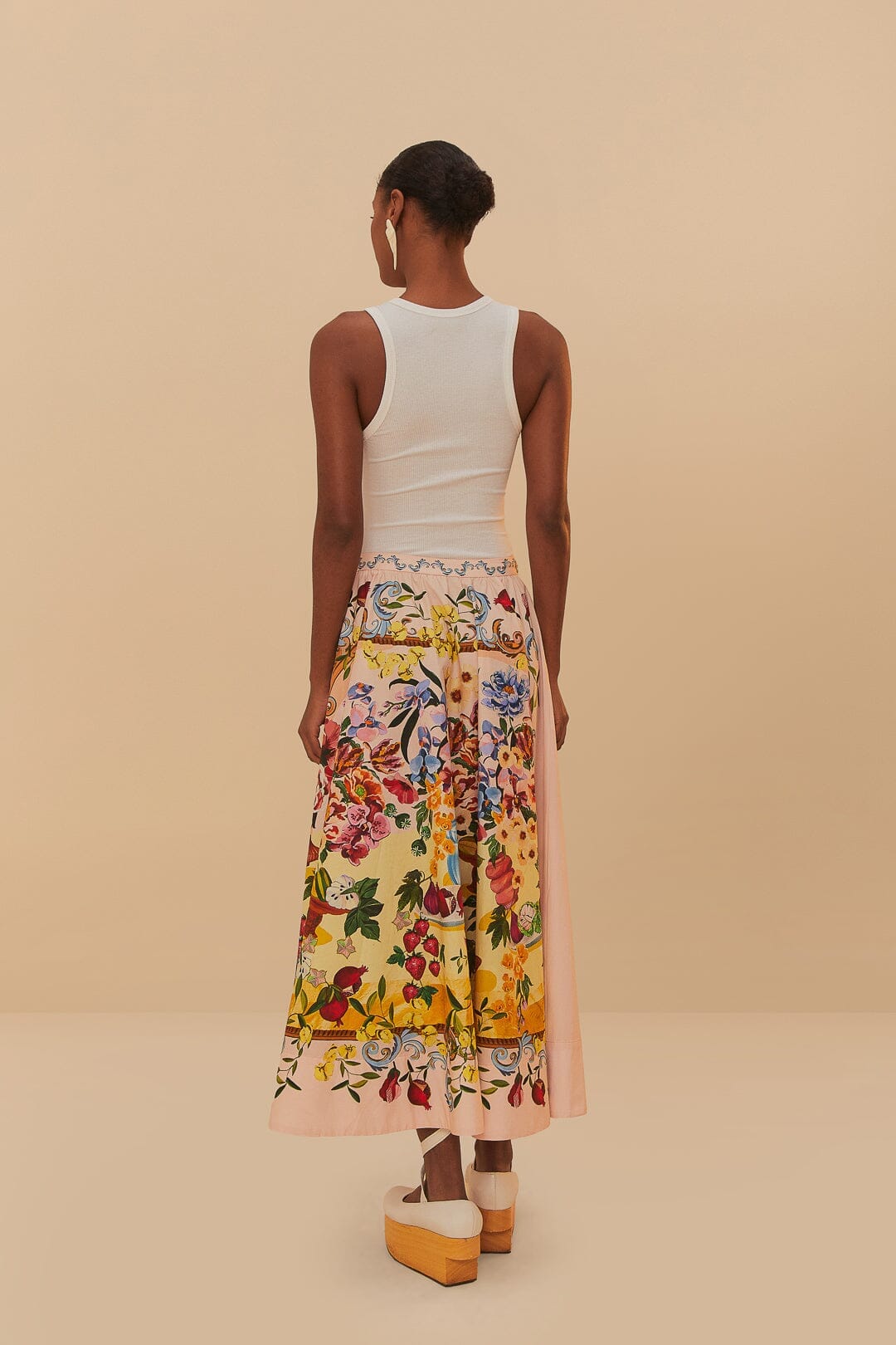 Pink Garden Terrace Organic Cotton Midi Skirt