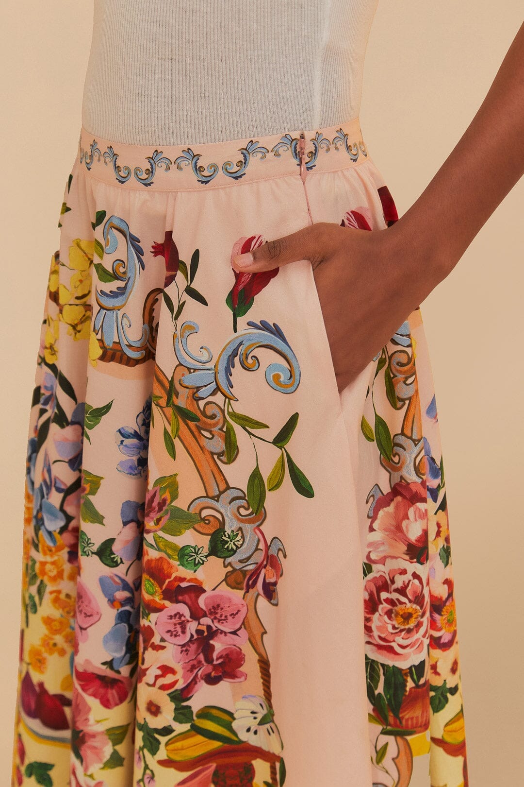 Pink Garden Terrace Organic Cotton Midi Skirt