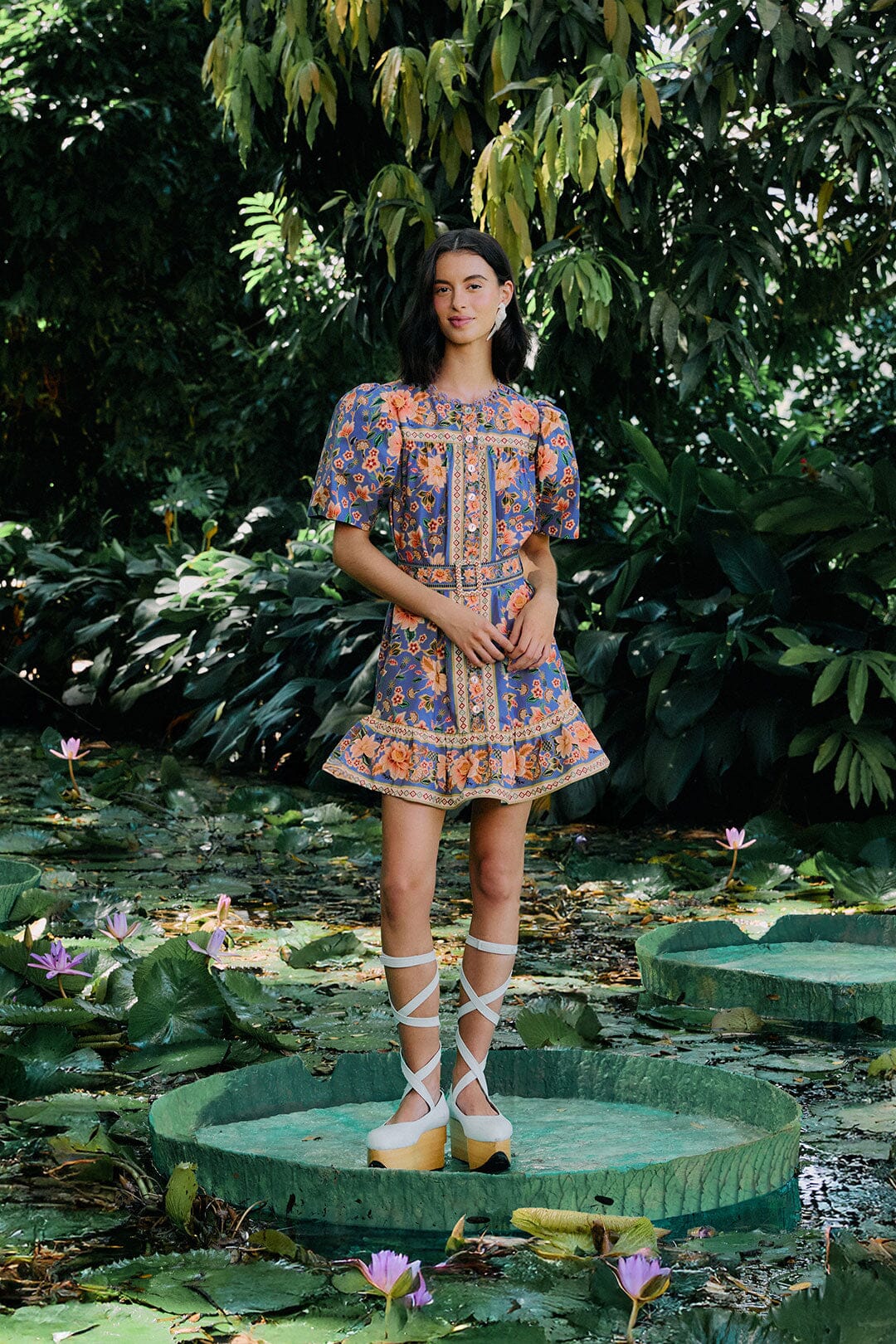 Blue Superbloom Tapestry Organic Cotton Mini Dress