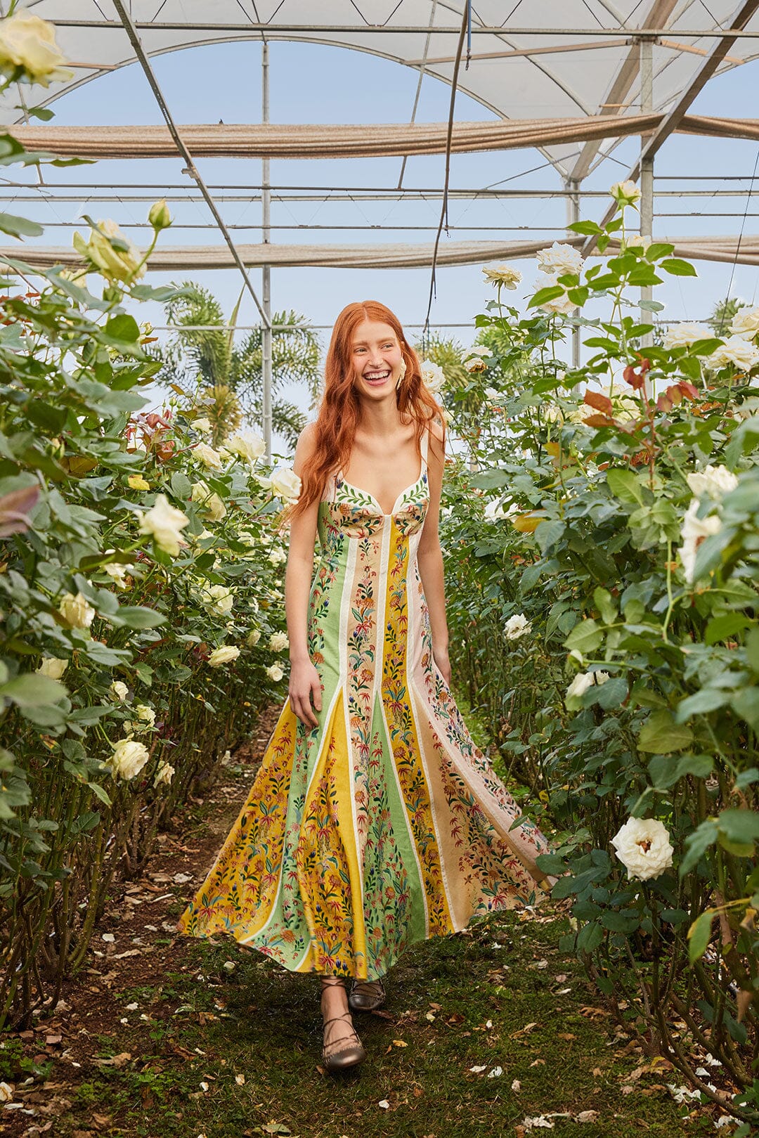 Multicolor Delicate Floral Stripes Lenzing™ Ecovero™ Euroflax™ Maxi Dress