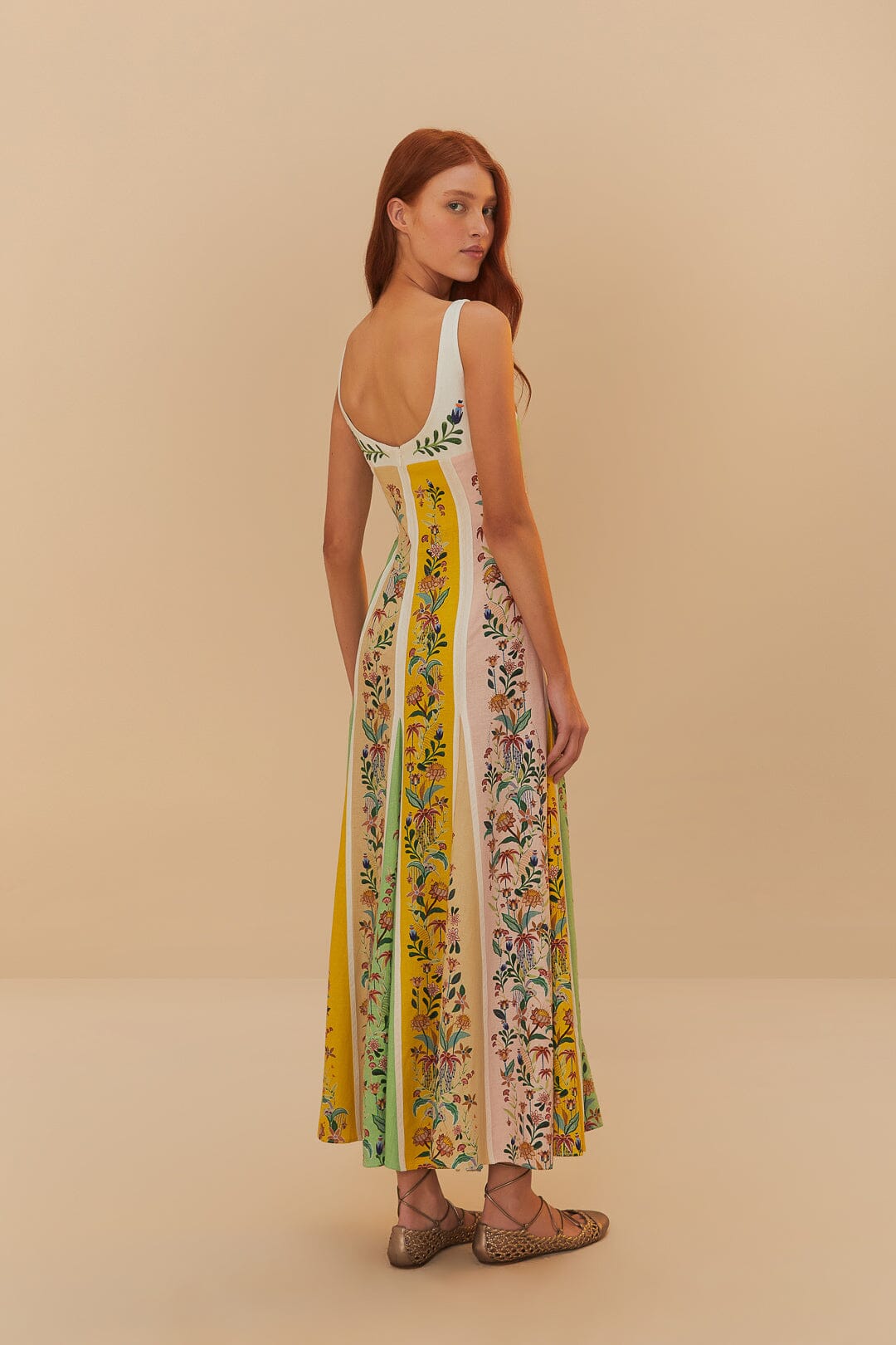 Multicolor Delicate Floral Stripes Lenzing™ Ecovero™ Euroflax™ Maxi Dress