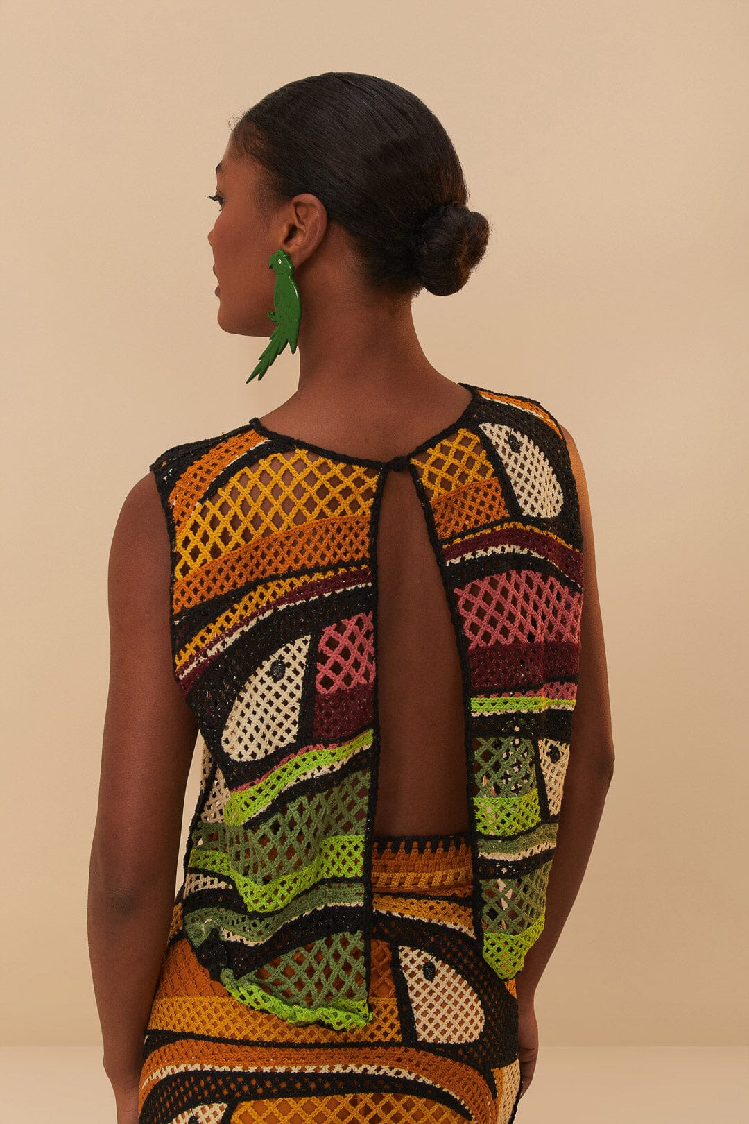 Multicolor Toucan Tree Crochet Top