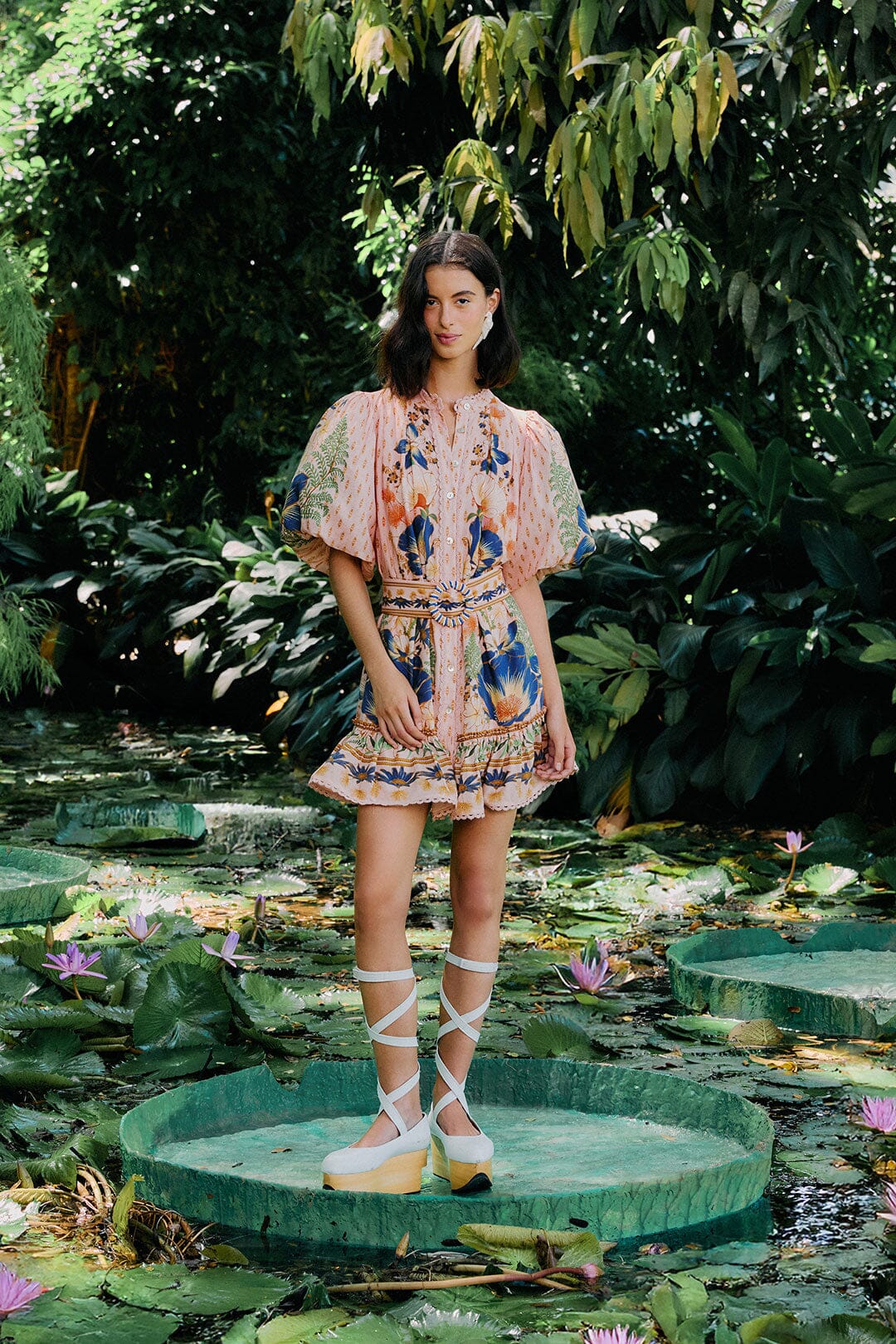 Pink Dream Garden Beaded Belt Mini Dress