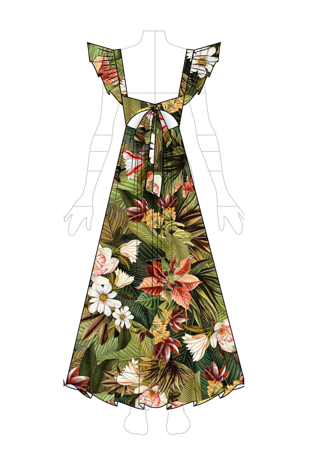 BOTANICAL FOREST MULTICOLOR SCOOP NECK RUFFLED STR