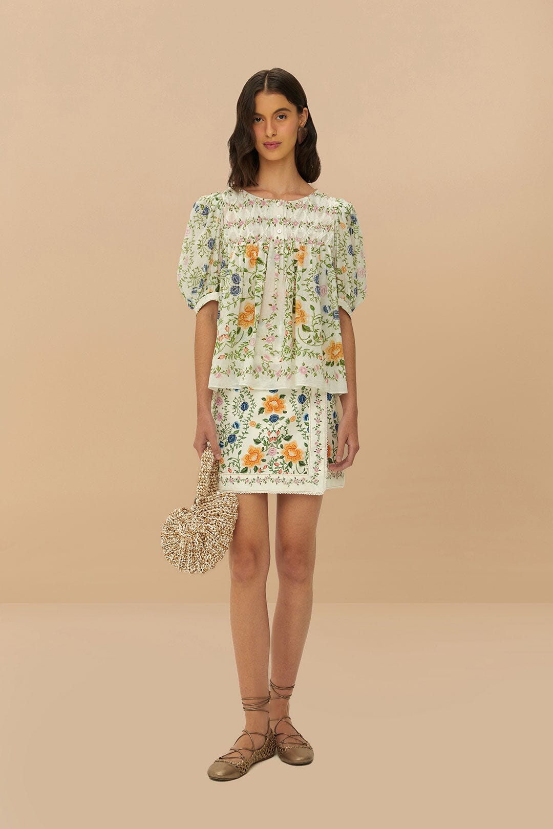 Off-White Folk Floral Short Sleeve Blouse